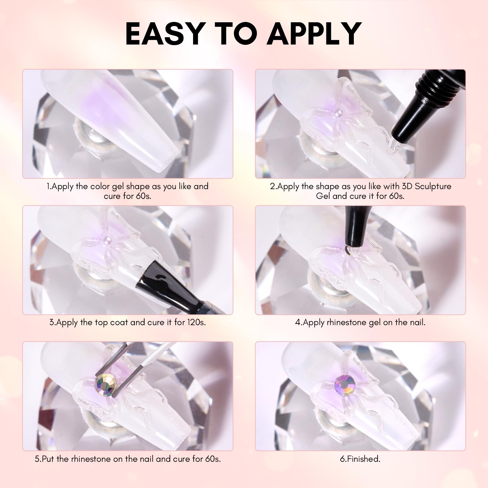 Pegamento de diamantes de imitación para uñas con kit de gel 3D – Pegamento súper fuerte para uñas y gel de escultura para arte de uñas, dibujo, moldeado y diseños en relieve, fácil de usar 8