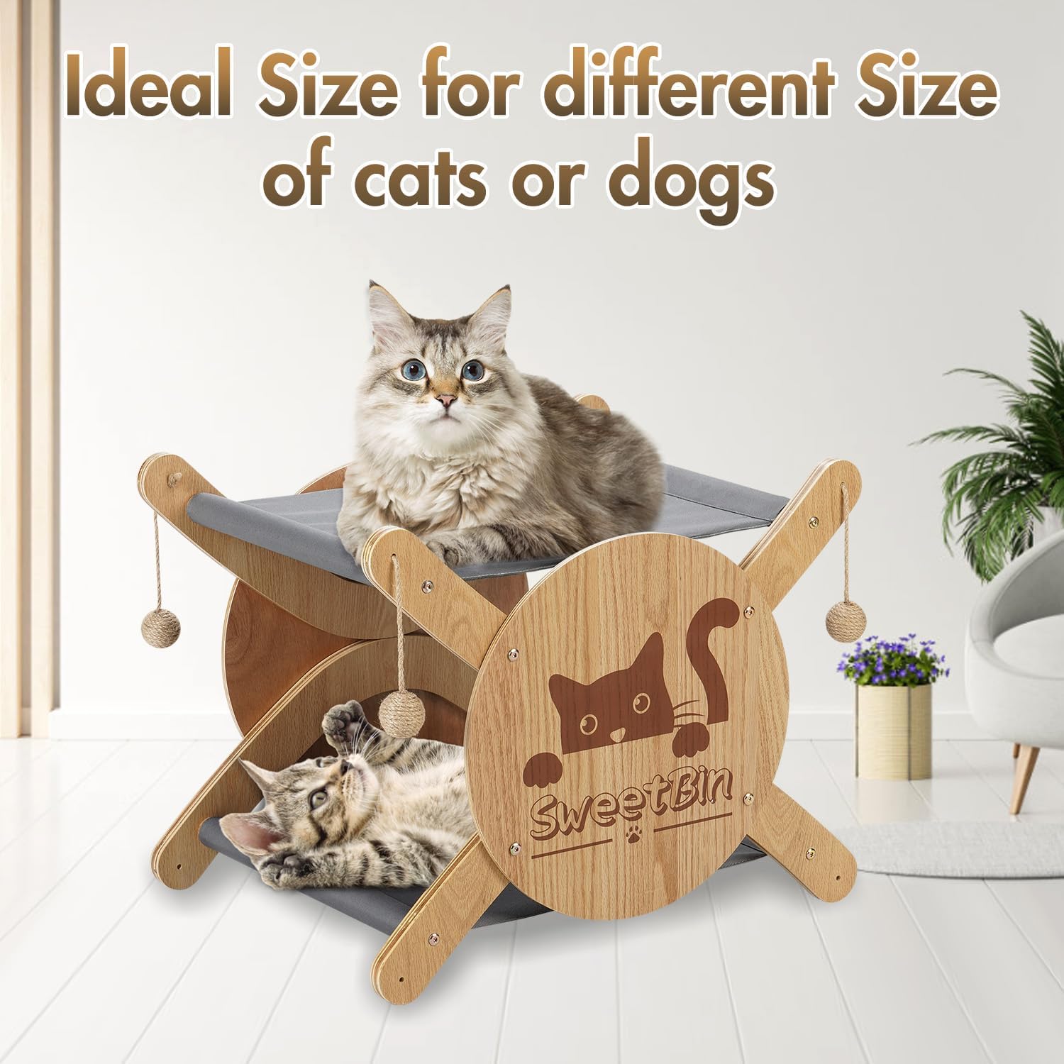 review Wooden Cat Bed, Elevated Cat Bed with Washable Mattress，2-in-1 Multi functional Two-layer Cat Hammock，Portable Indoor Outdoor Cat Beds for Kitty, Puppy (23.6