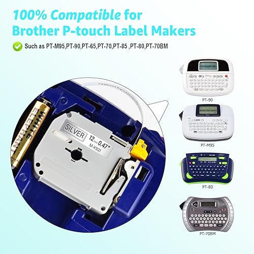 Vista 24 de GREENCYCLE Compatible con Brother M-K131 M-K231 M-K431 M-K431 M-K531 M-K631 M-K731 M-K731 Reemplazo de cinta de etiquetas para P Touch PT-70BM Blanco