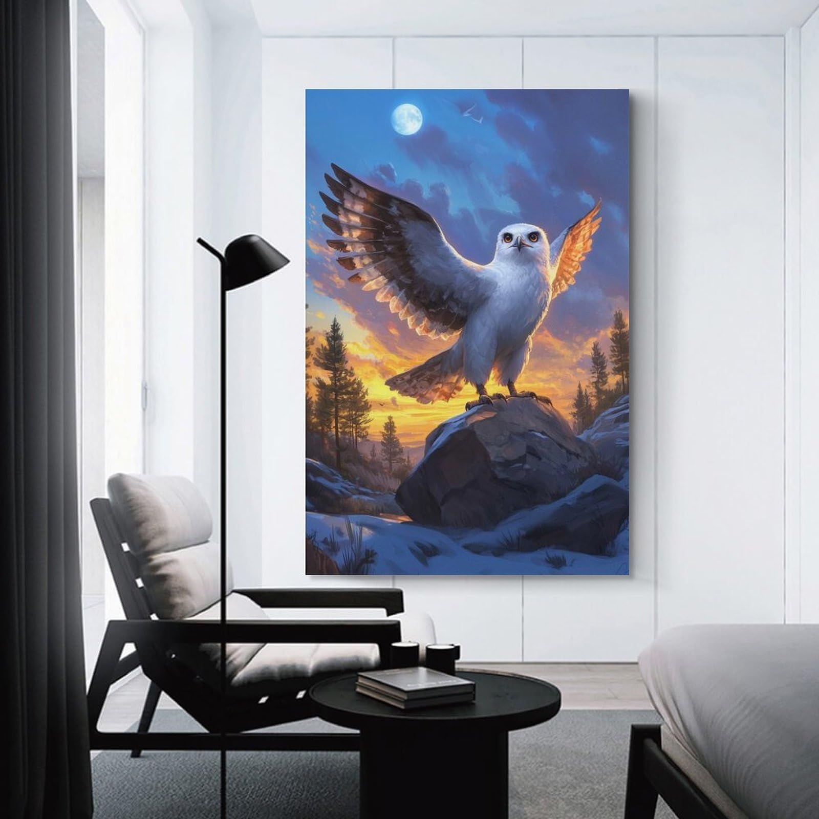Junmoney Unframe-Style-15 Snowy Owl At Sunset Canvas Wall Art 20X30inch(50X75cm), For Workspace Walls, Study Corners Or Bedrooms, Wall Art That Adds Style To Work Areas