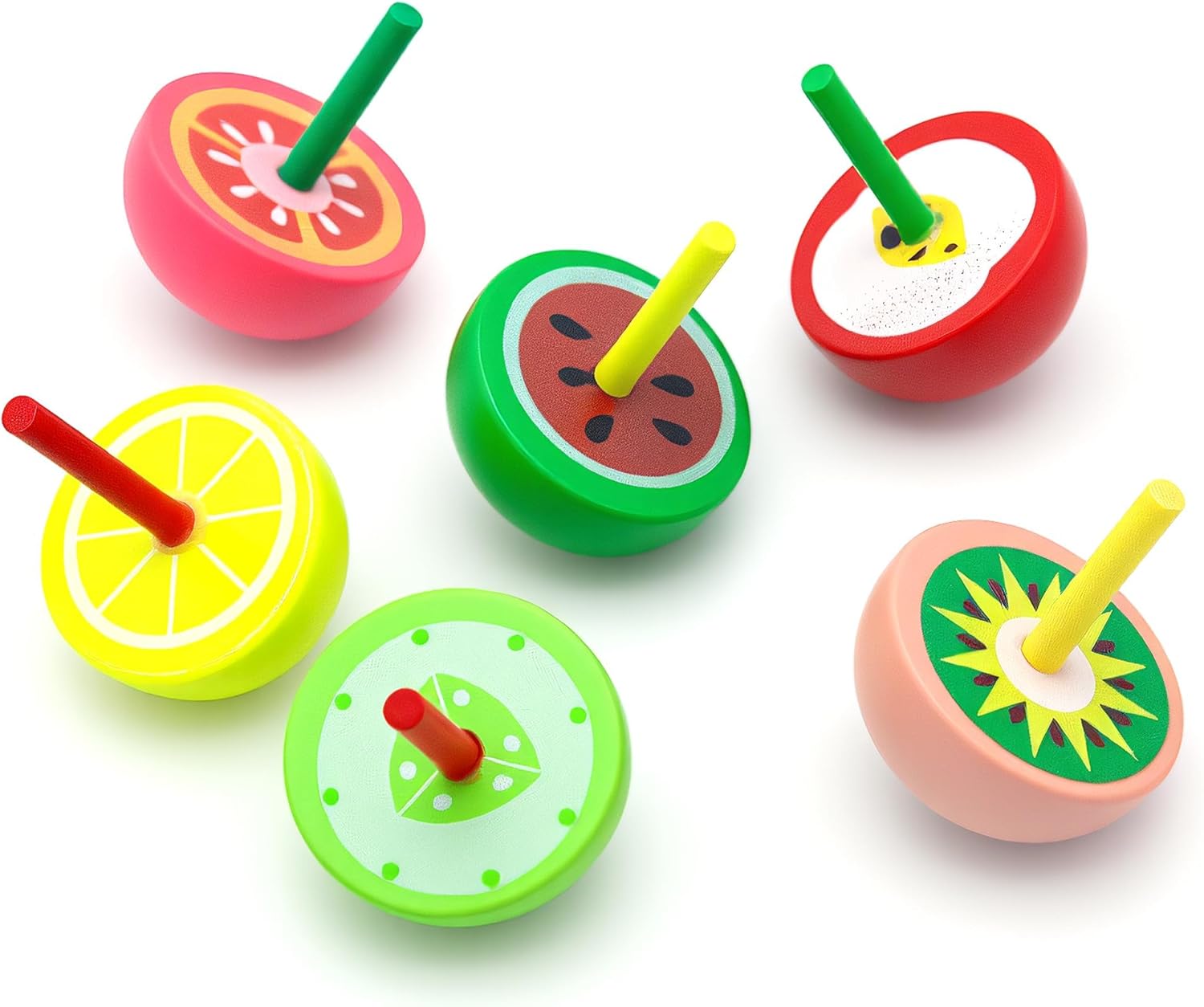 50 Pcs Fruit Spinning Tops Fun Wooden Spin Tops Gyroscope Wood Spinner Kindergarten Educational Toys Class Prizes Kid Gifts