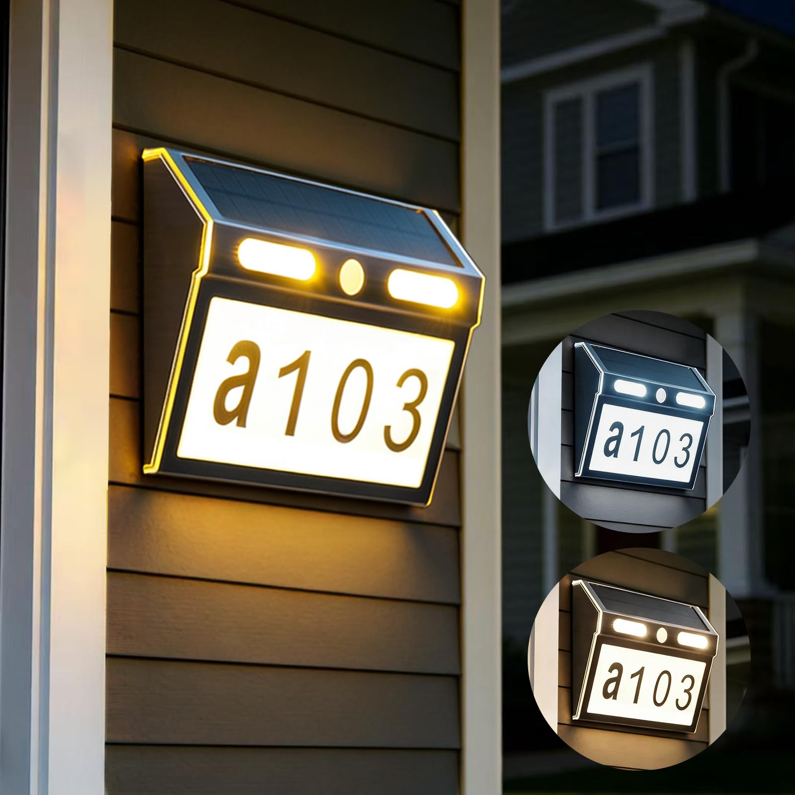 Numeri civici a energia solare con luci, 3 modalità di illuminazione, 2200 mAh, luci solari per indirizzi, IP65, impermeabili, per cartelli di indirizzi esterni