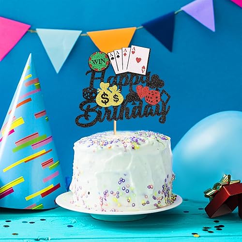 Miniatura 5 de 1 paquete de decoración de pastel de casino dados fichas de póquer de feliz cumpleaños decoración de pastel de juego de cartas tema para decoración