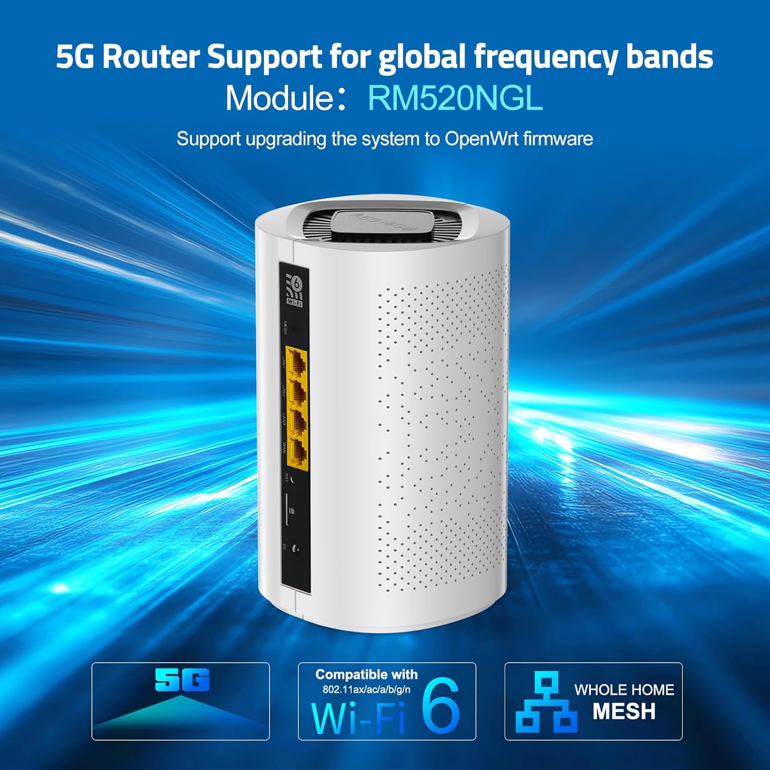 ZBT 5G WiFi 6 Router AX3000 Dual Band 2.4G/5.8G 3000Mbps 5G NR CPE with SIM Card Slot M.2 Interface Hardware Watchdog Gigabit Ports Mesh Button for Home & Office High-Speed Internet Z8105AX-C-RM520
