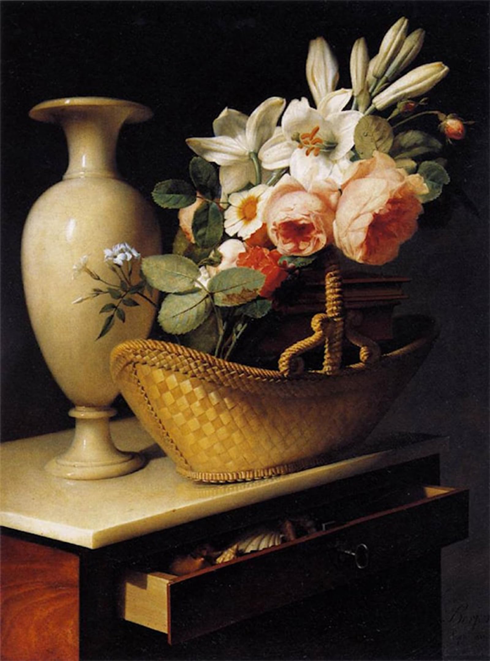 SERENDIPITP Aesthetic Poster Photo Wall Print Retro Picture Still-life with a Basket of Flowers by Antoine Berjon Modern Wall Artwork for Home Decor 60x90cm