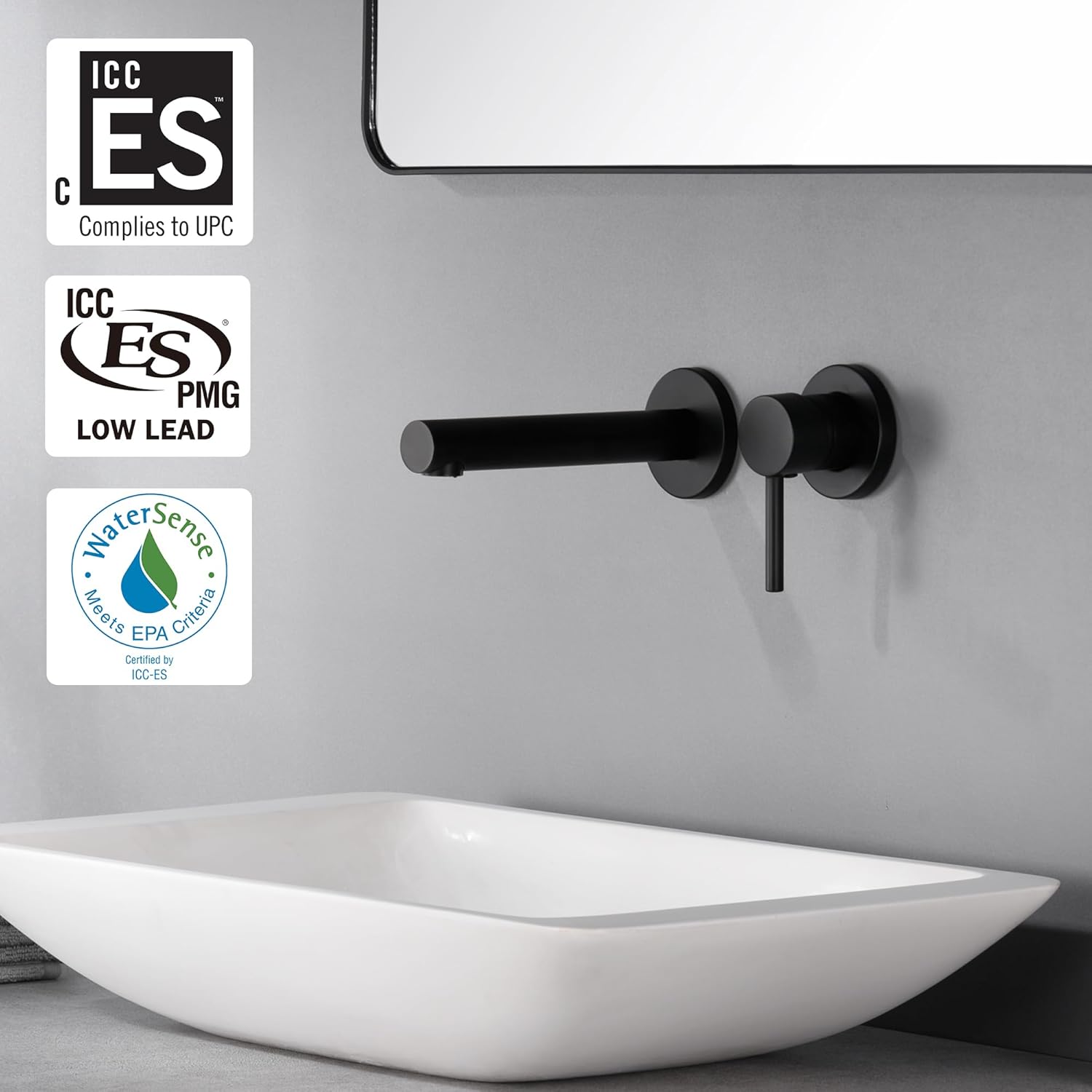 SUMERAIN Matte Black Wall Mount Bathroom Sink Faucet Modern Lavatory Vessel Faucet Single Handle - Image 2