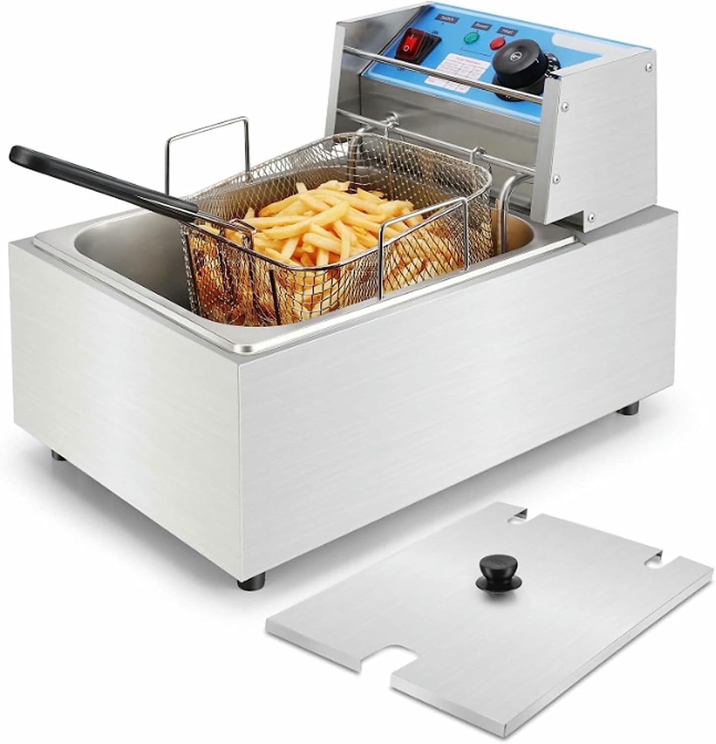 Commercial Fat Fryer Basket Electric Deep Fryer with Basket Stainless Steel 6 Liters 12 Liters Oil Fryers, Temperature Setting & Light Indicator with Adjustable Thermosta~/