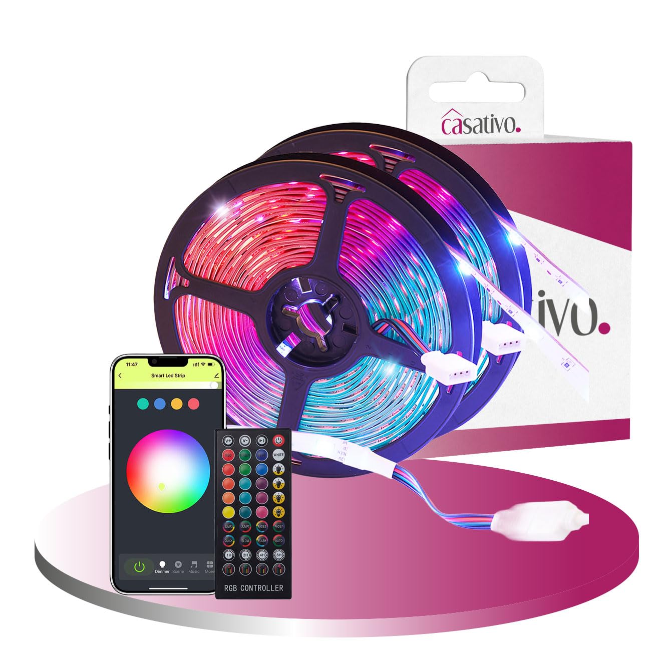 LED Streifen, WLAN, RGB, 10m, 300 LEDs, 16 Mio Farben, Fernbedienung, App-, Sprach- u. Musik-Steuerung, komp. zu Google, Siri, Alexa, Tuya