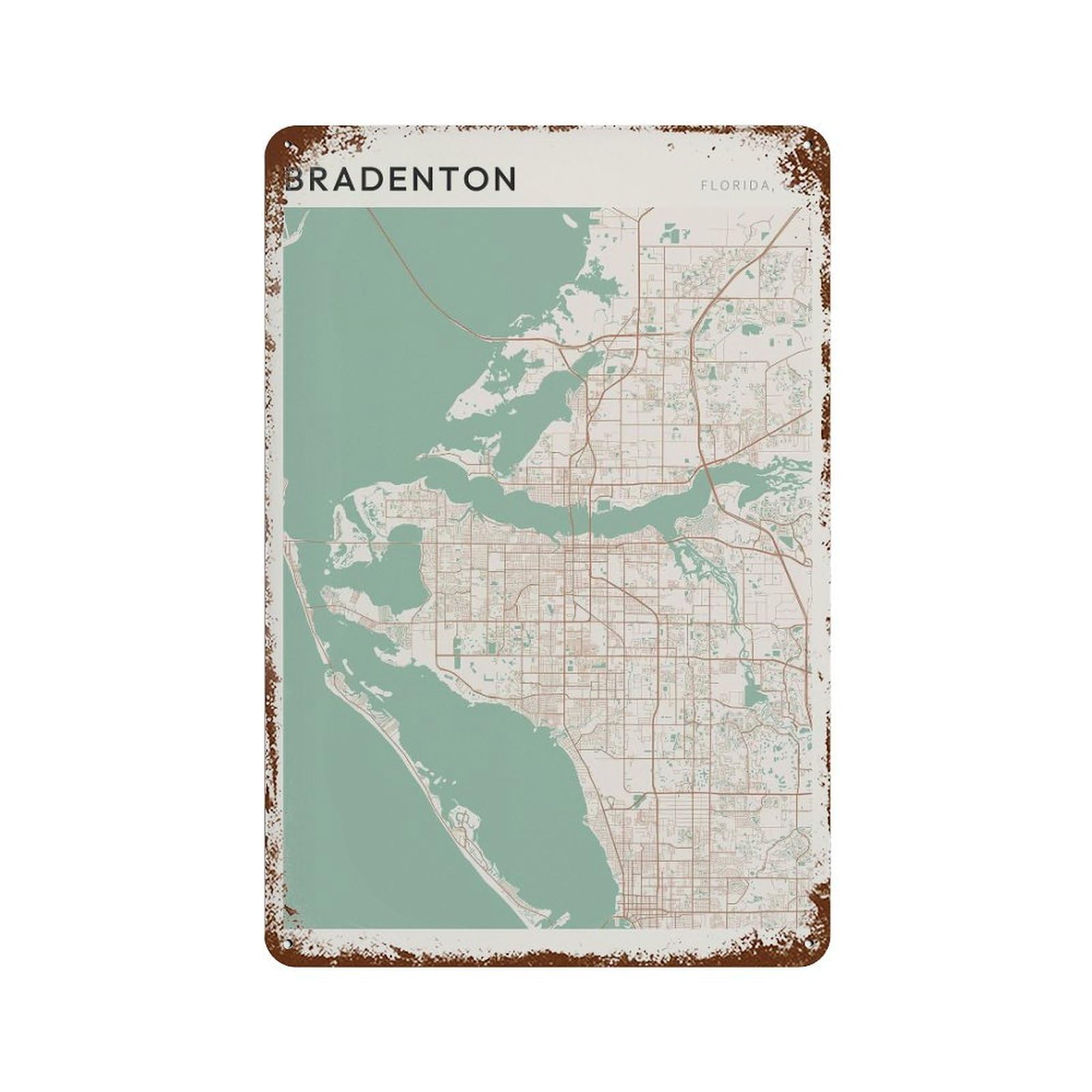 xiaoxiaoshen Bradenton Map Florida Travel Gift Scandi (2) Wall Decor Art Metal Tin Poster Modern Home Decor Art Home Bar Shop Decorations Vintage Sign 30x20cm