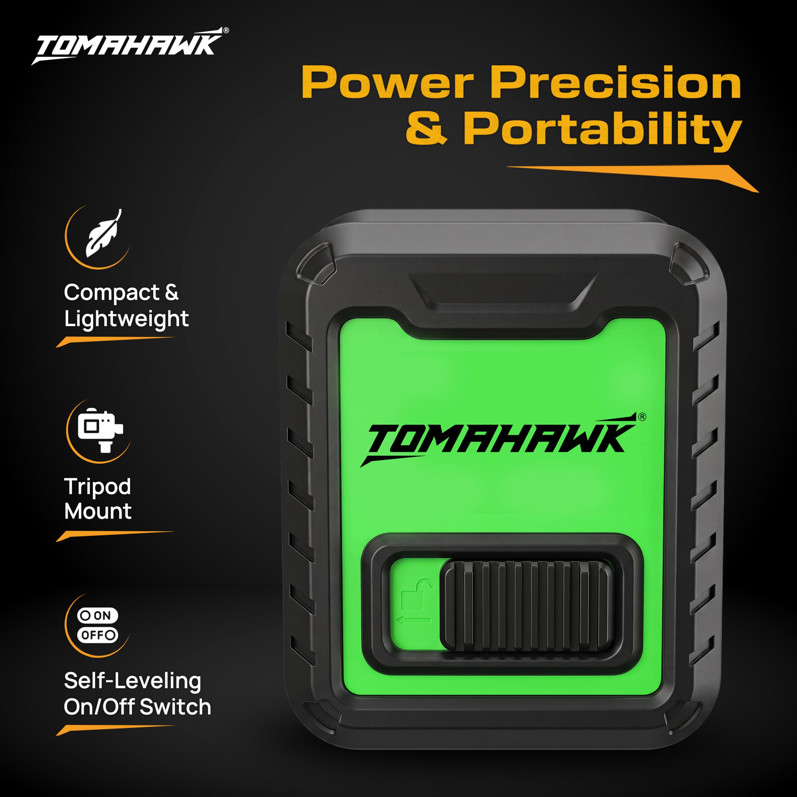 TOMAHAWK® TLL-C-02 Compact 2 Green Line Laser Level - 98ft Green Cross Self-Levelling Laser Line for Construction with Vertical/Horizontal Base, Adjustable Brightness 3