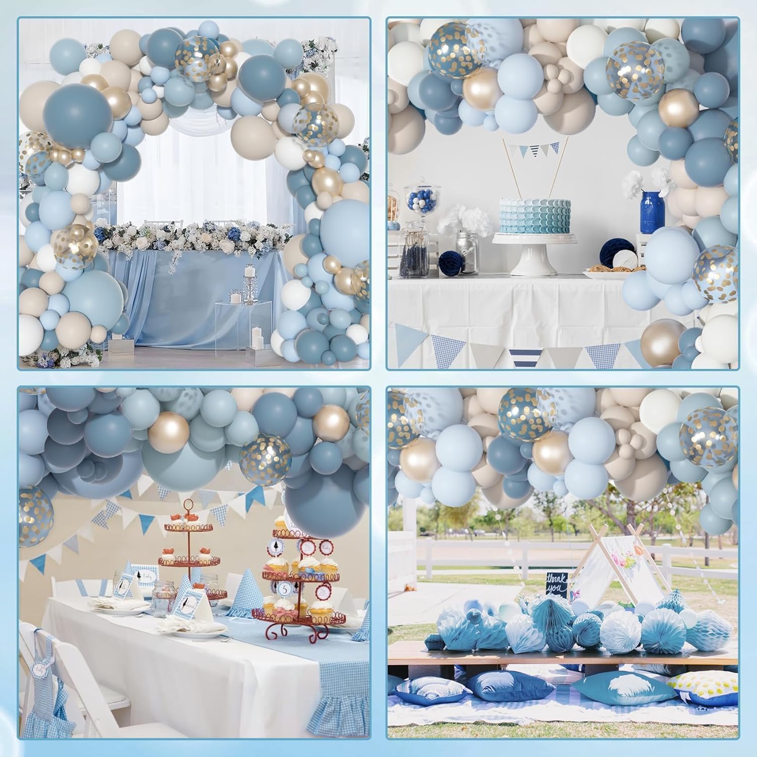 Ouddy Party Dusty Blue Balloons Arch Garland Kit, Different Sizes 18 12 10 5 Inch Dusty Blue Sand White Baby Blue Latex Metallic Confetti Balloon for Baby Boy Shower Wedding Birthday Party Decorations