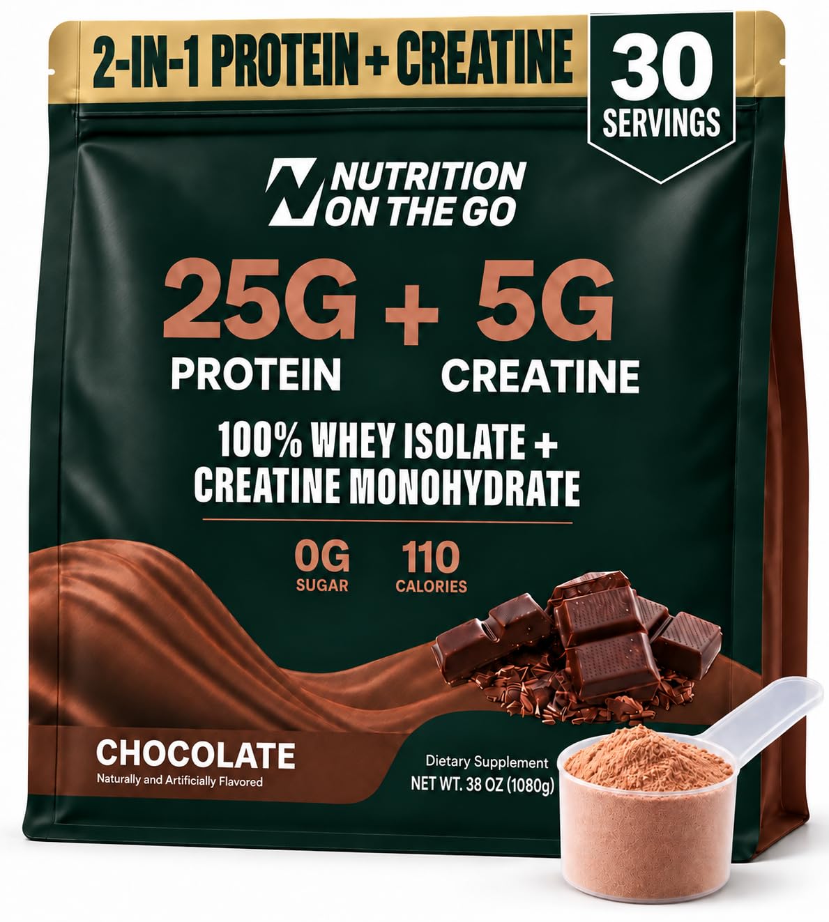 2-in-1 Whey Protein Isolate + Creatine Travel Packets, Chocolate, 15 Pack — Amazon image 7