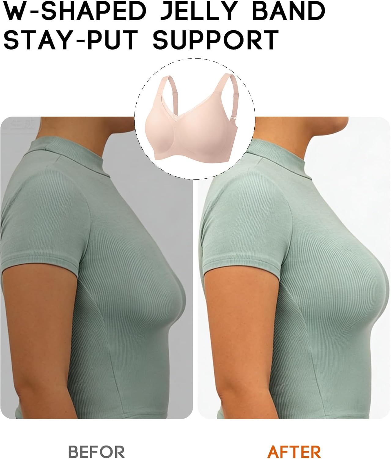 Women's Full Coverage Jelly Comfort Support Wireless Bra with Breathable V-Mesh, No Underwire Push Up Everyday Bralette - Image 6