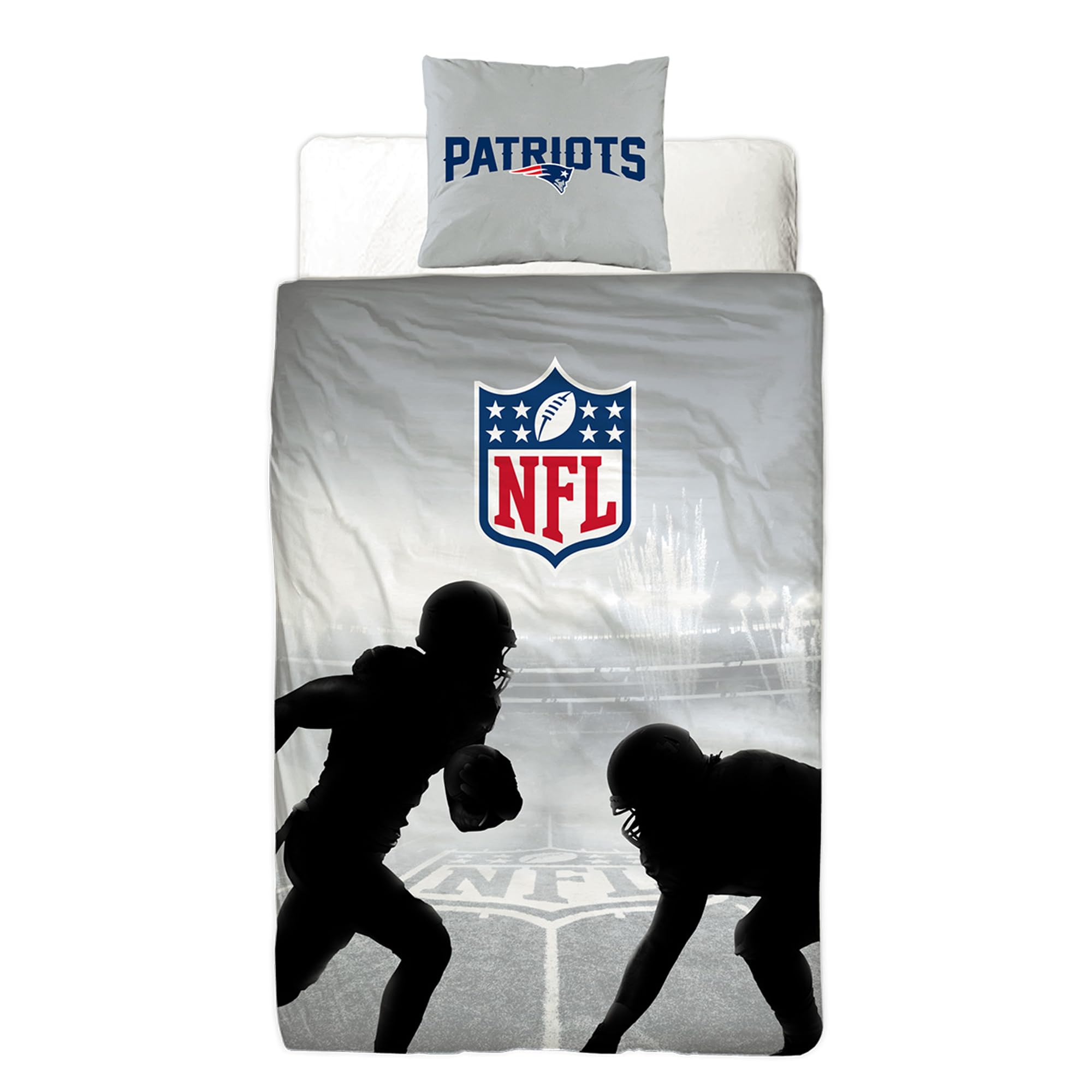NFL Bettwäsche New England Patriots 135 x 200 cm + 80 x 80 cm 100% Baumwolle in Renforcé-Linon-Qualität mit Reißverschluss American Football Fan Super Bowl Pat Patriot Wende-Bezug deutsche Größe