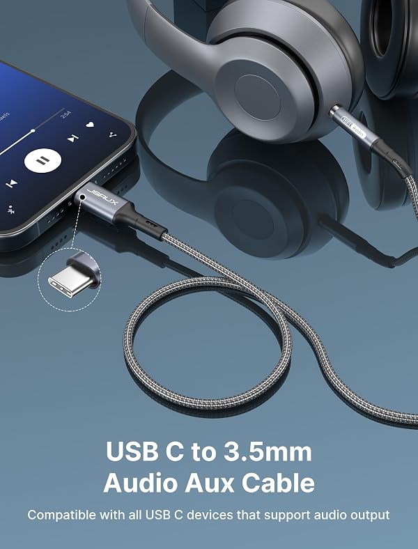 JSAUX USB C to 3.5mm Audio Aux Jack Cable 3.3ft, USB Type C to 3.5mm Headphone Stereo Car Cord Compatible with iPhone 17 16 15 Pro Max Air iPhone 17e, Galaxy S24 S23 S22 Ultra, iPad Pro, Pixel 9/8 by JSAUX - Image 7
