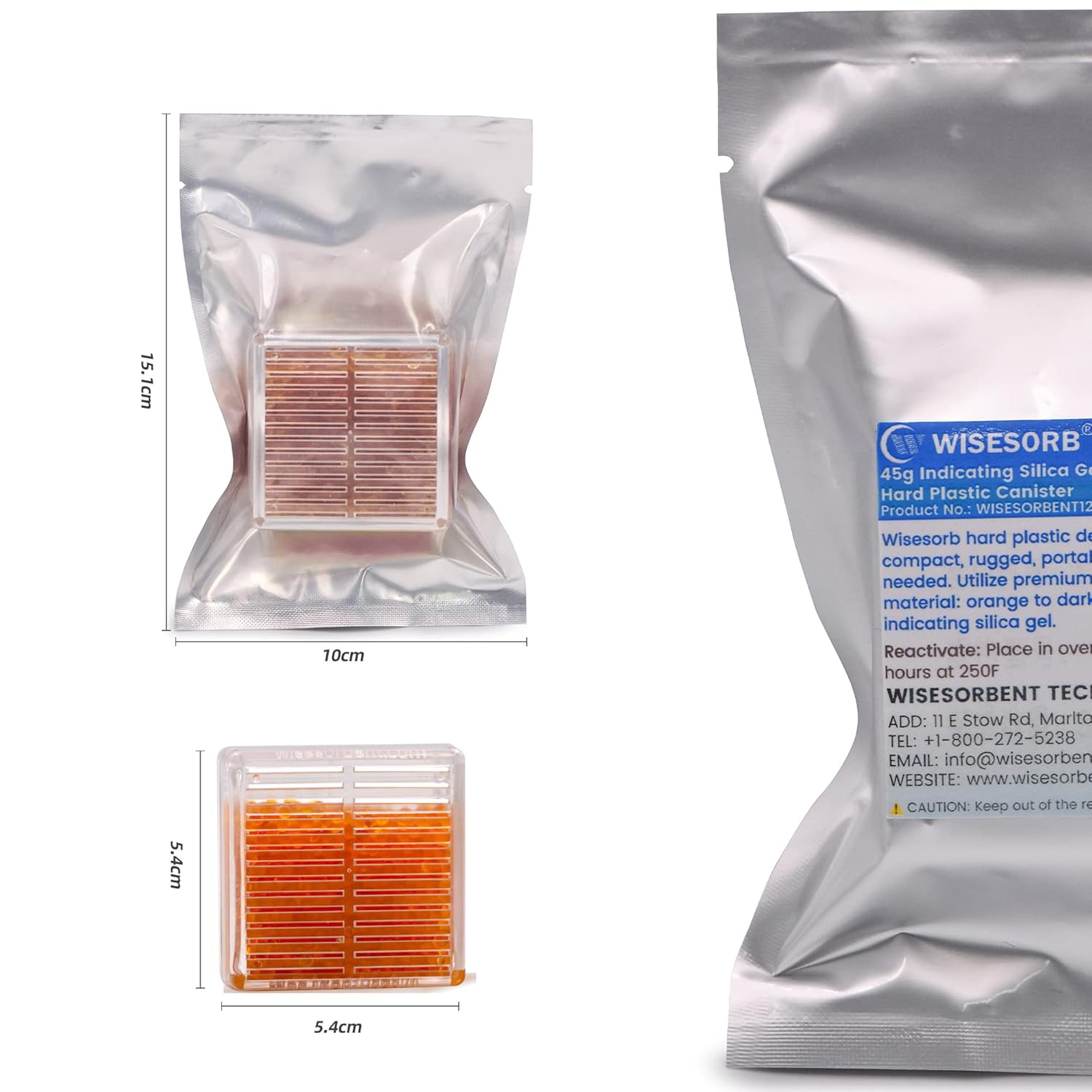 Wisesorb Silica Gel Canister, 45 Gram 8 Packs Hard Plastic Silica Gel Desiccant Canister (Orange to Dark Green), Reusable Gun Safe Dehumidifier Moisture Absorber with Nonwoven Zip Lock Storage Bags