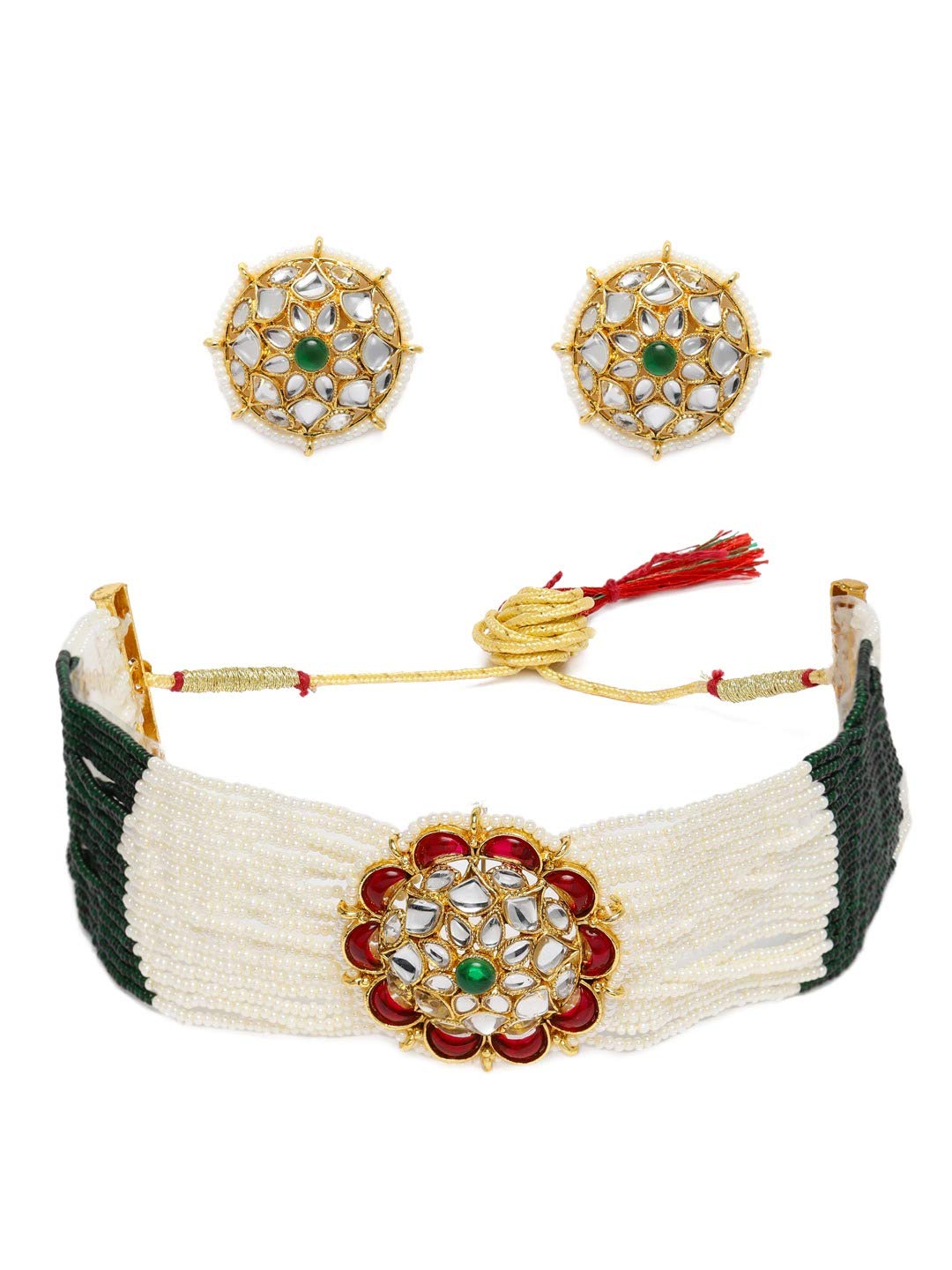 ZAVERI PEARLS Pink Stones Green Beads & Pearls Multistrand Kundan Choker Necklace & Earring Set For Women-ZPFK10110 (B08Z7YZCXD) Amazon Price History, Amazon Price Tracker