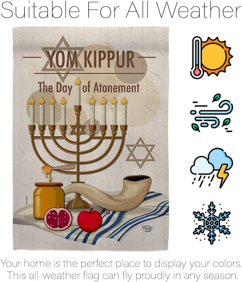 Yom Kippur Garden Flag - Set Dowel Religious the Day of Atonement in Judaism Repentance Prayer - House Decoration Banner Small Yard Gift Double-Sided Made USA 13 X 18.5