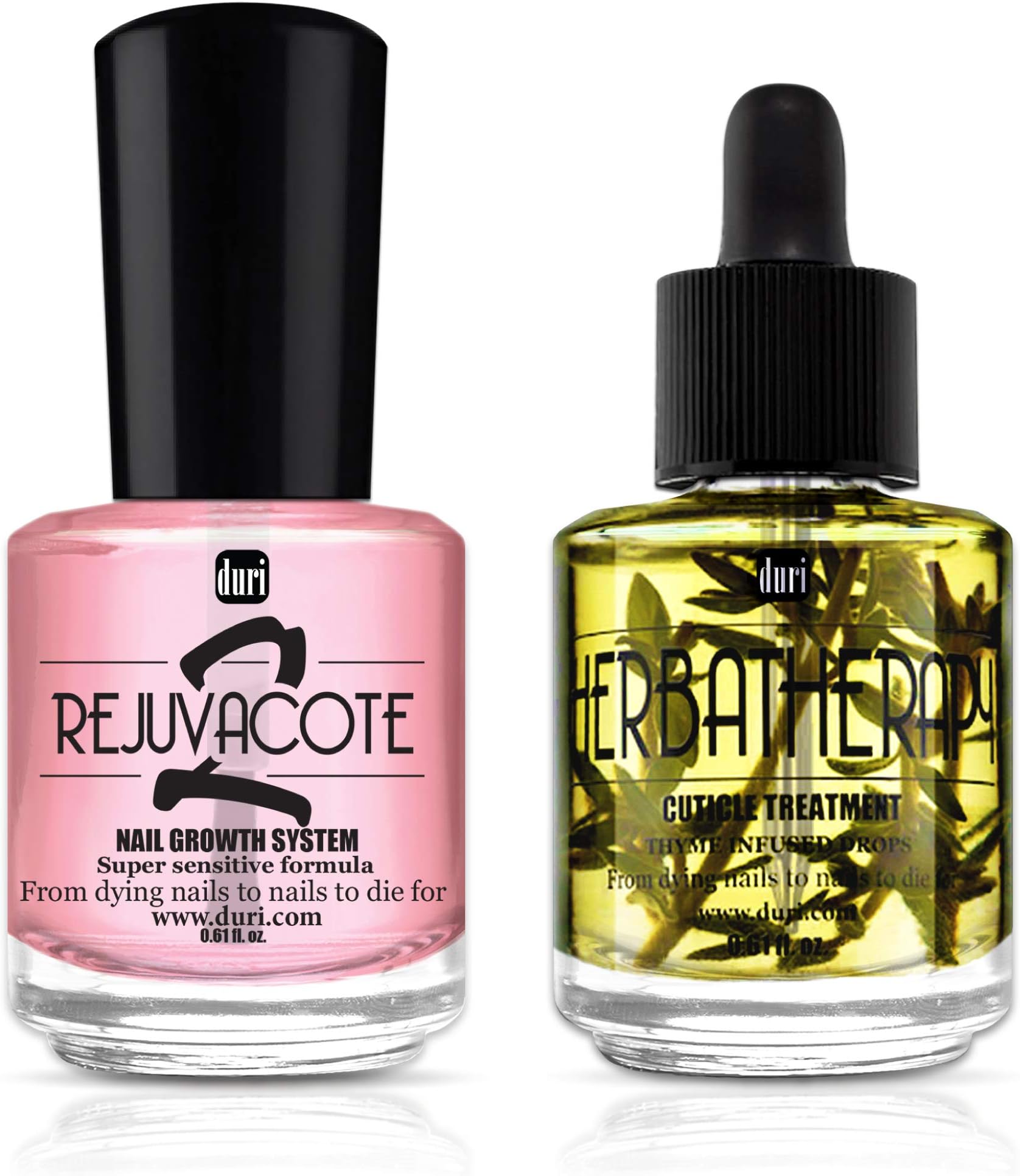Rejuvacote 2 Nail Growth System Base and Top Coat, Herbatherapy Cuticle Treatment Drops - Damaged Cuticles Repair, Growth, Healthier, Stronger Nails, Strengthener (Combo Pack)