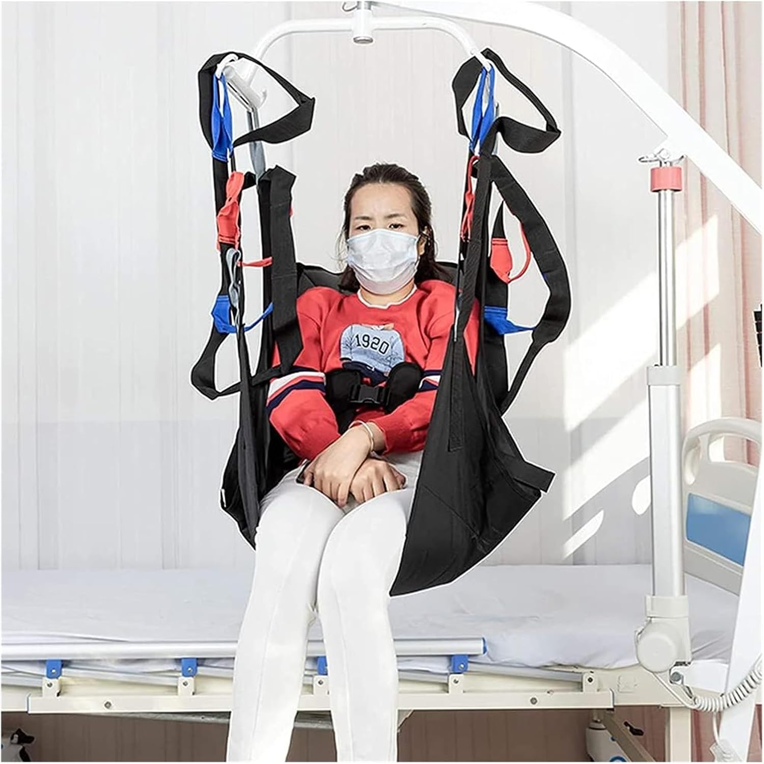 Full Body Patient Lift Toileting Sling,Patient Lifter Sling,Elderly Sitting Transfer Belt,Divided Leg Sling with Head Support Handicap Commode Full Body Sling