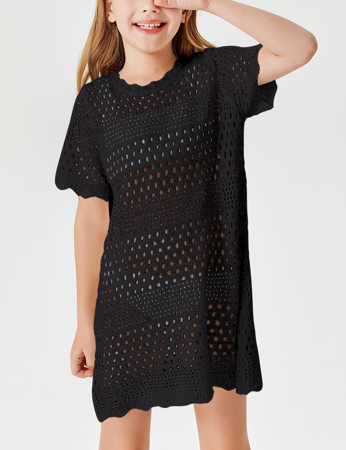 Amarmia Girls Swim Cover Up Crochet Bathing Suit Cover Ups Short Sleeve Summer Beach Dress