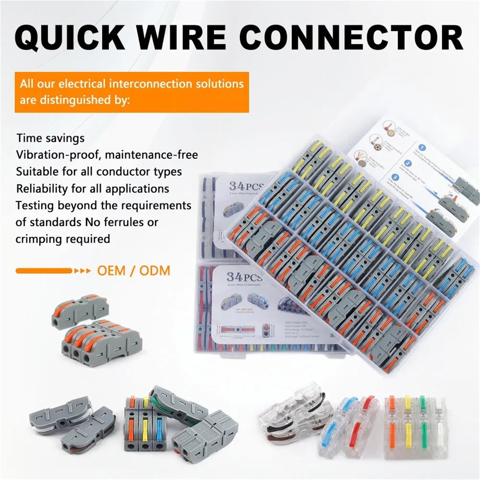 DIY GO 34PCS Connettori a leva da 1 a 1, terminali di giunzione elettrici in linea 28-12 AWG(34PCS T-OBLY)