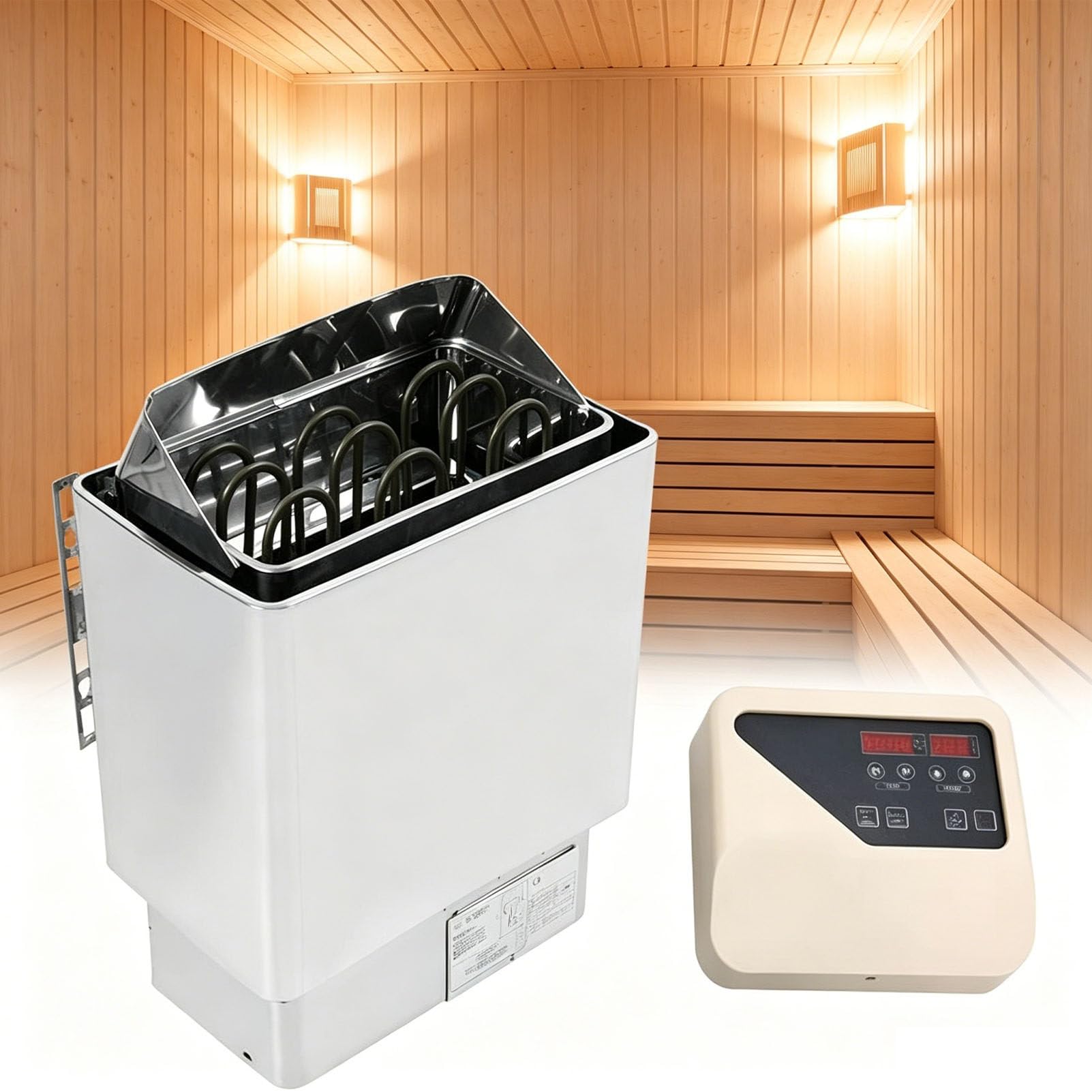PioMue Sauna Steamer/Sweat Heater with External Controls, Commercial Stainless Steel Dry Steam Bath Stove,Wall Mounting, Ideal For Commercial And Private Spa 220V-4.5KW
