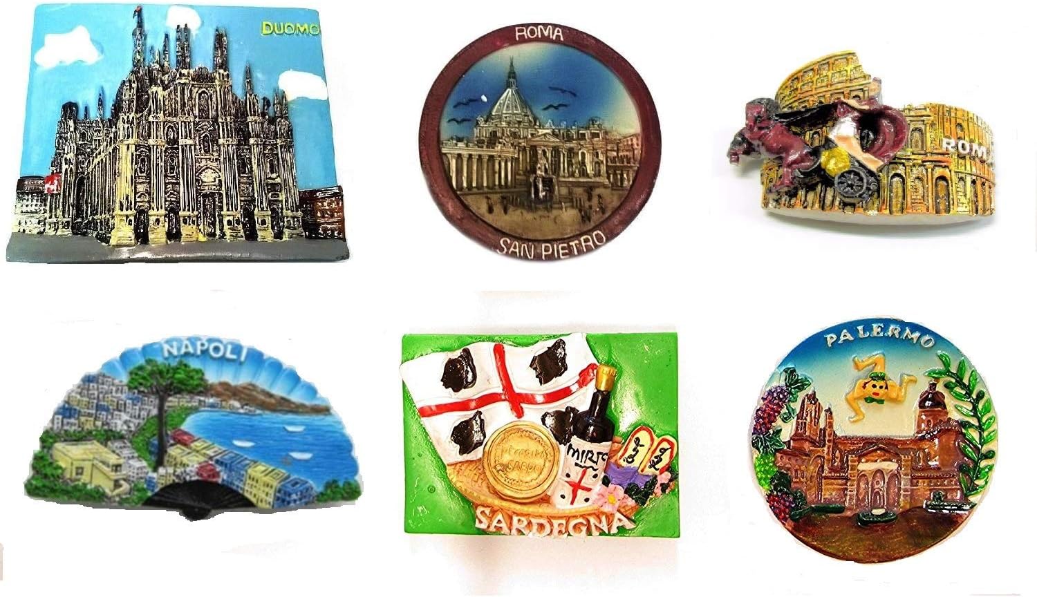 SET 5E - 6 PIECES FRIDGE MAGNETS MAGNET FOR SOUVENIR OF ROME Rome Souvenir From Italy COMPOSIZIONE 5E - 6 PEZZI DI CALAMITE MAGNETE PER FRIGO SOUVENIR DI ROMA Souvenir From Italy Rome