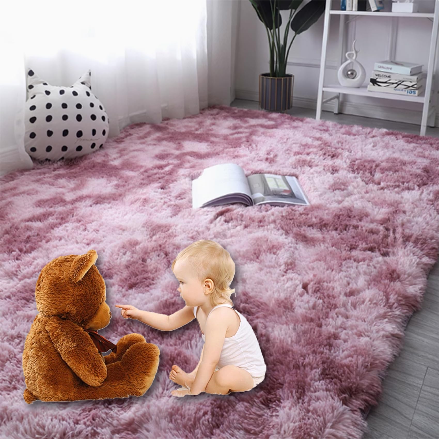 Alfombra Decorativa 110 x 145 cm, Súper Grueso Lavable a Máquina Duradero, Antimanchas, Resistente a La Humedad, Alfombras para Dormitorio, para Sala de Estar, Rosa Púrpura