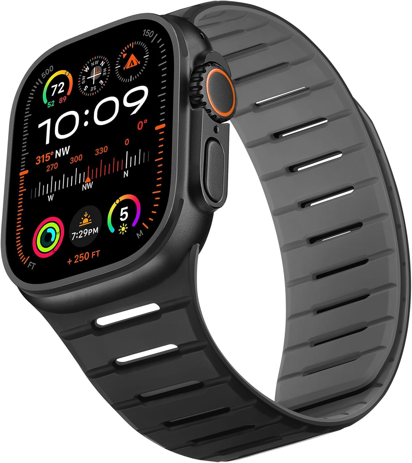 HITZEE Double Sided Reversible Magnetic Band Compatible with Apple Watch Band 49/46(S11/10)/45/44/42mm, Breathable Soft Band for iWatch Ultra 3/2/1 SE3-1 Series 11 10 9 8 7 6-1, Black/Gray