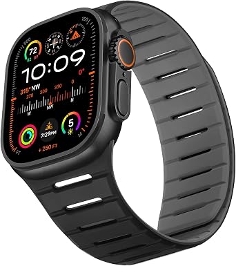 HITZEE Double Sided Reversible Magnetic Band Compatible with Apple Watch Band 49/46S11/10/45/44/42mm, Breathable Soft Band for iWatch Ultra 3/2/1 SE3-1 Series 11 10 9 8 7 6-1, Black/Gray