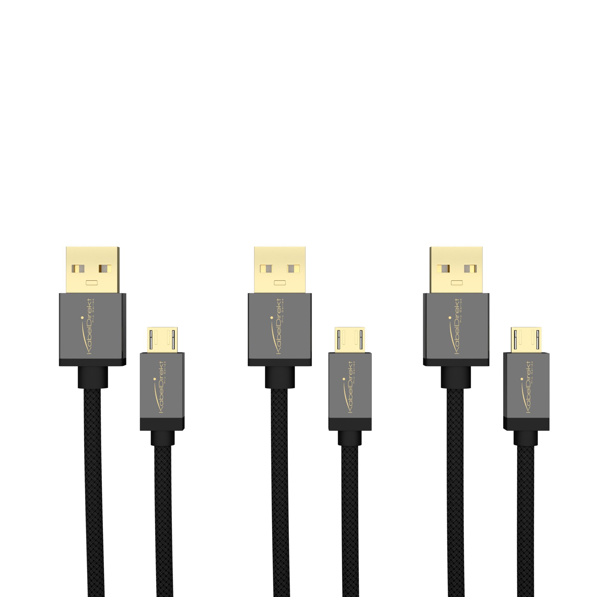 KabelDirekt – 3 x 1m Micro USB Cable (USB 2.0, Synch & Charge Cable, nylon) PRO Series