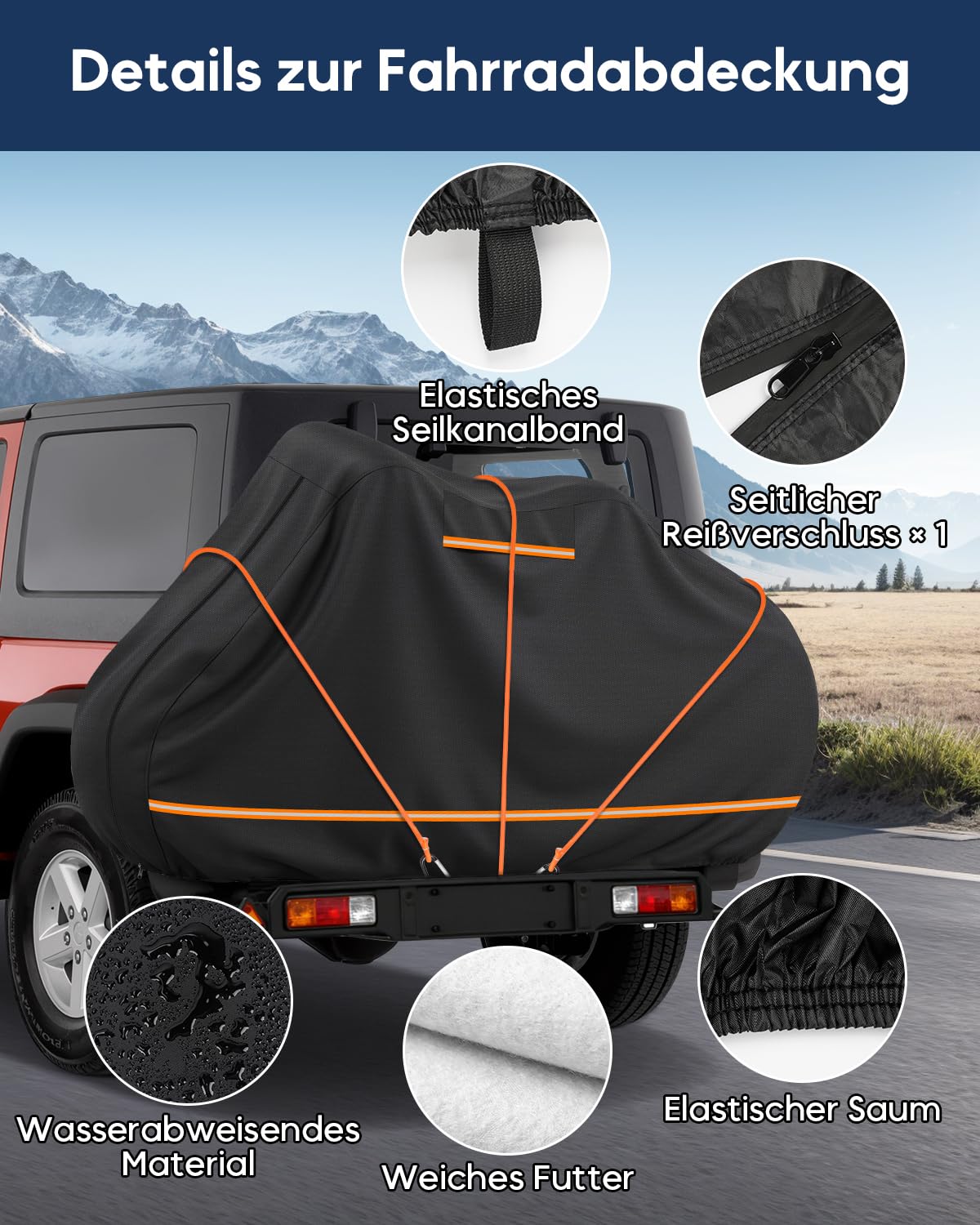 Telo Copribici per Camper 2 Bici in 420D Impermeabile Fodera Cotone | Telo Copri Bicicletta da Esterno, Copribicicletta Esterno e Antivento per Trasporto con 2 Corde Elastiche e 4 Coprimanubrio