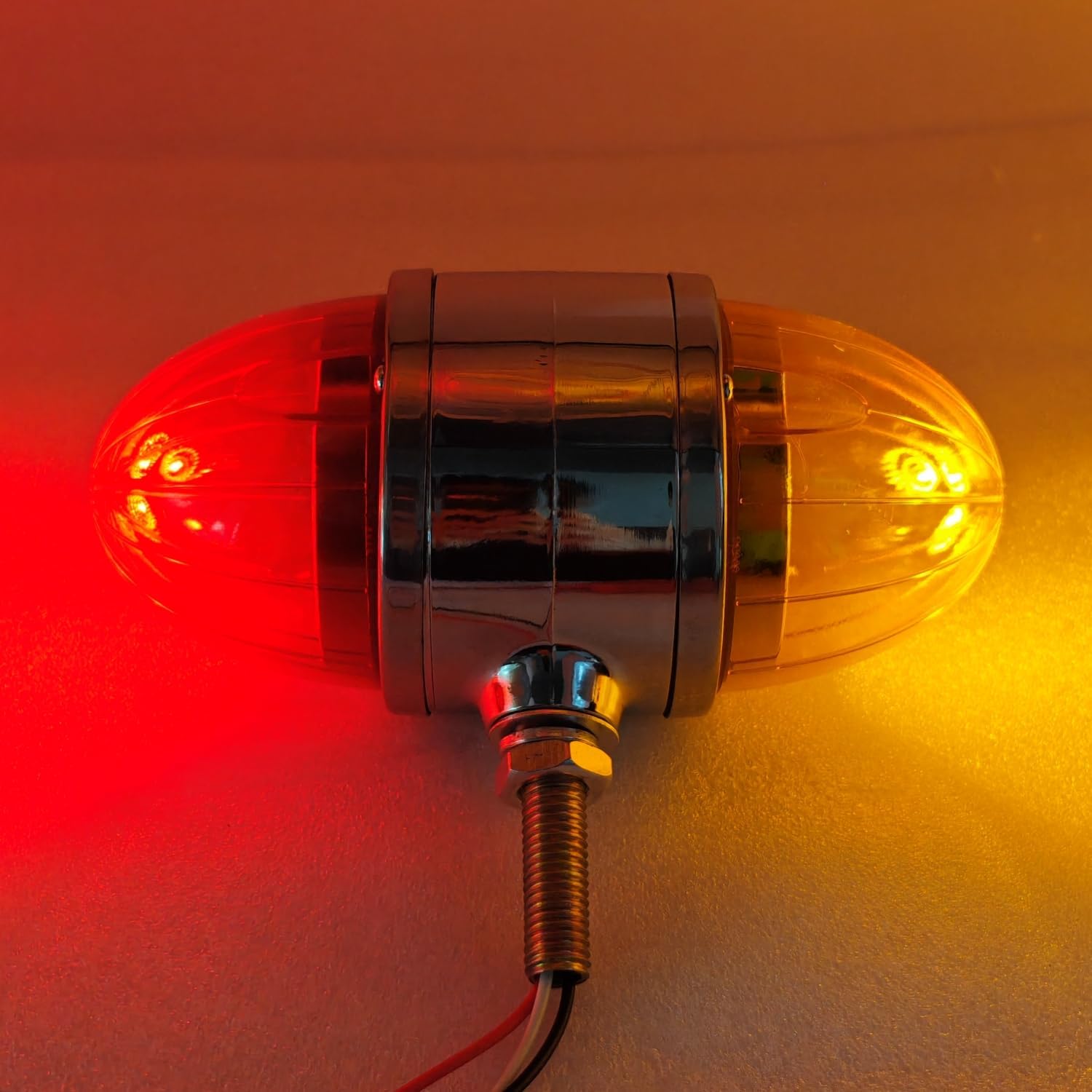 EZROAD 2X Amber/Red Light Lens 17 LED Dual Revolution Watermelon Light Semi Truck Chrome Double Face Auxiliary Pedestal Turn Signal 3.5" Round Fender Marker for Freightliner Kenworth Peterbilt