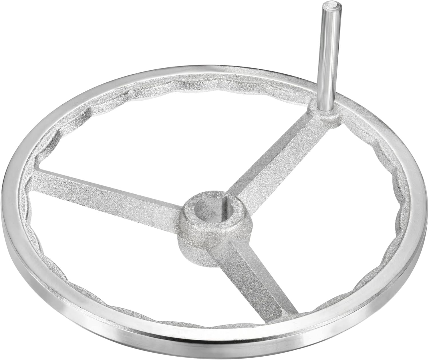 PATIKIL 305mm/12 Inch Diameter Rotary Handwheel, 1 Pack Cast Iron Chrome Plated with Handle for Many Types of Milling Machines and Lathes, Silver Tone