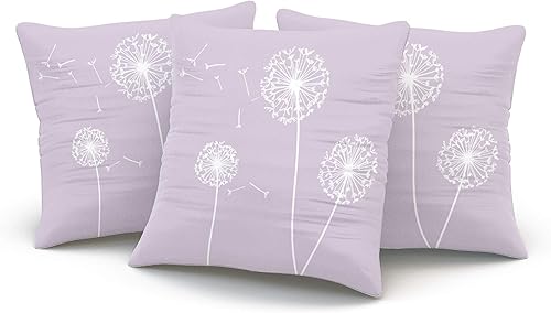 Miniatura 3 de WULIHUA Fundas de almohada decorativas lila, lavanda y malva, diseño cuadrado de diente de león para exteriores, tamaño 20 x 20 pulgadas, diseño