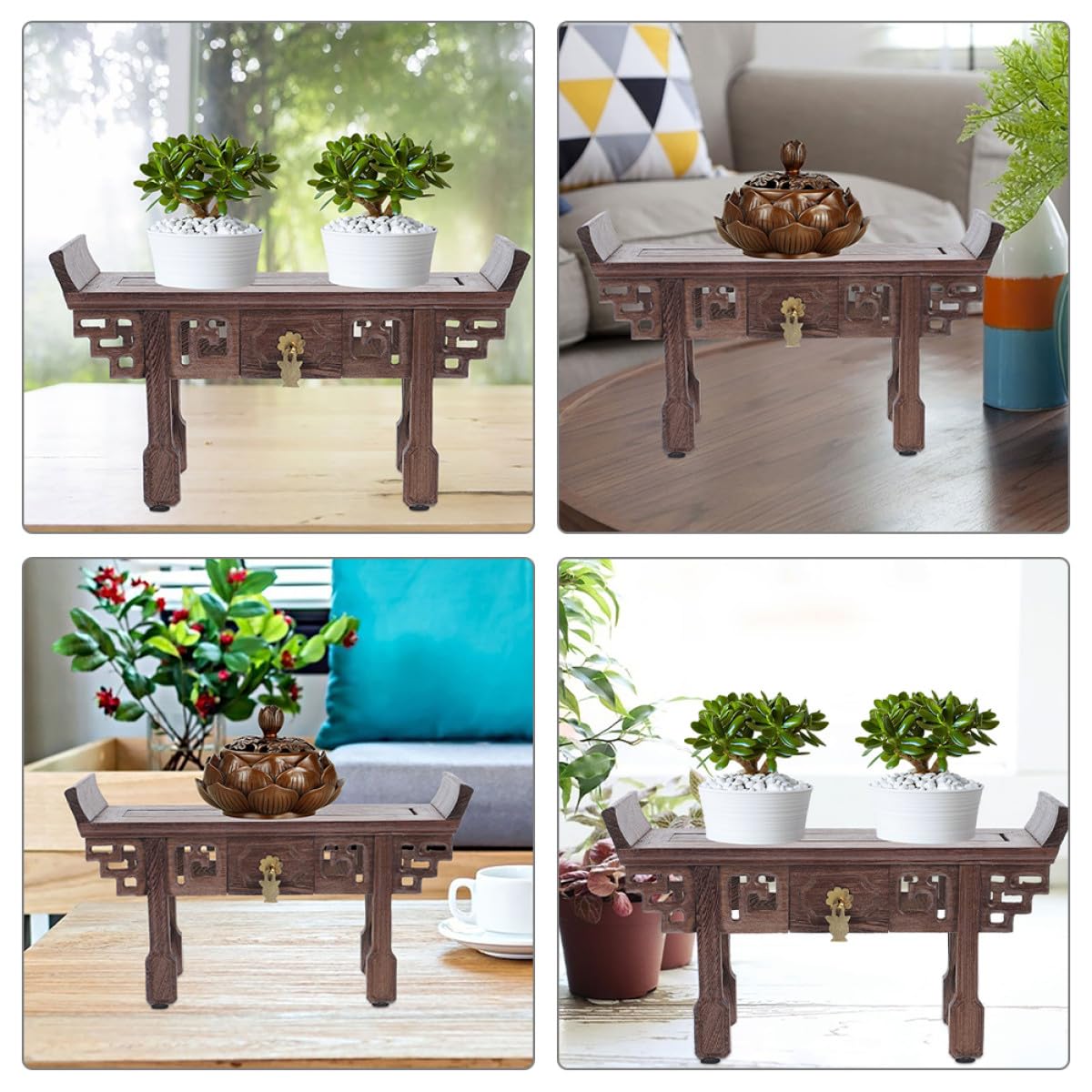 Espositore in Legno per Piante e Statuine Finitura Artigianale Liscia, Piedistallo Rustico Decorativo per Casa e Negozio di Fiori in Stile Unico