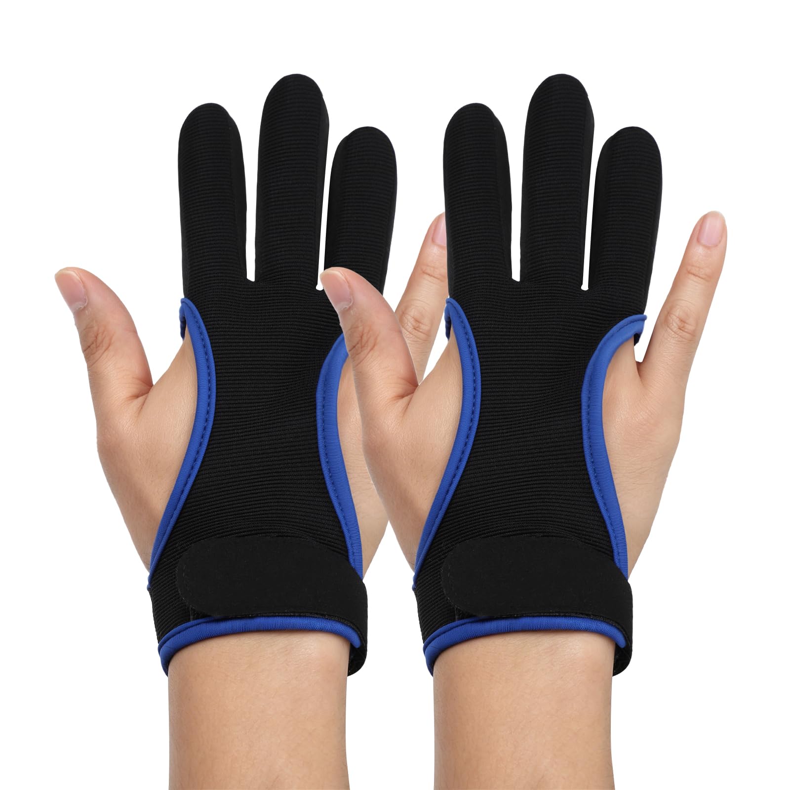 YELARXI Archery Gloves, Durable Shooting Hunting Leather 3-Finger Protector 2 Pack & M & Black Blue-Fitting for (Adults Woman/Beginner/Recurve/Arrow Bow Protective Gear Accessories)