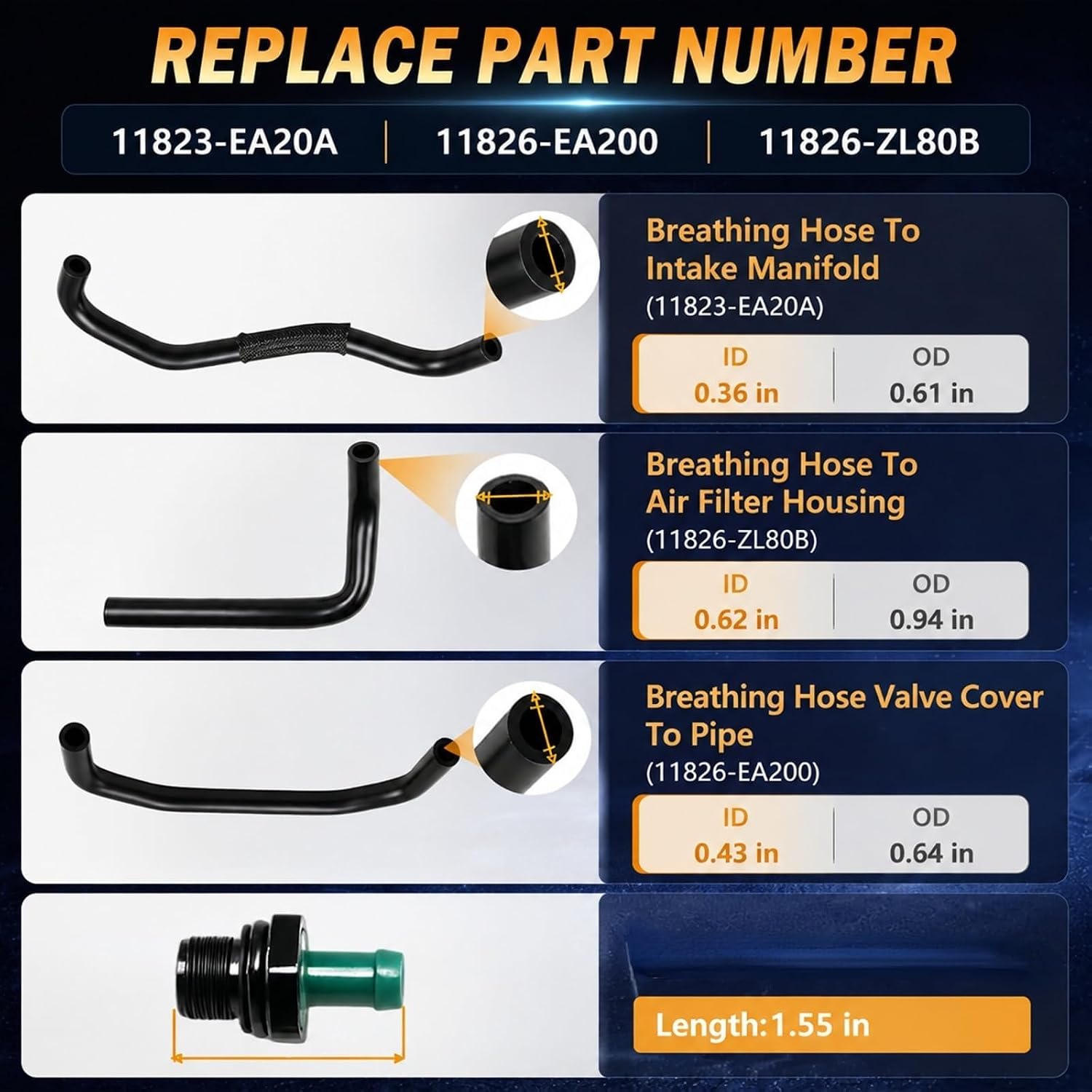 3PCS Breather Hoses & PCV Valve with Stainless Steel Clamp Compatible with Nissan NV 1500 2012-2014 Xterra Frontier 2005-2013 Pathfinder 2005-2012 Replace# 11823-EA20A 11826-EA200 11826-ZL80B