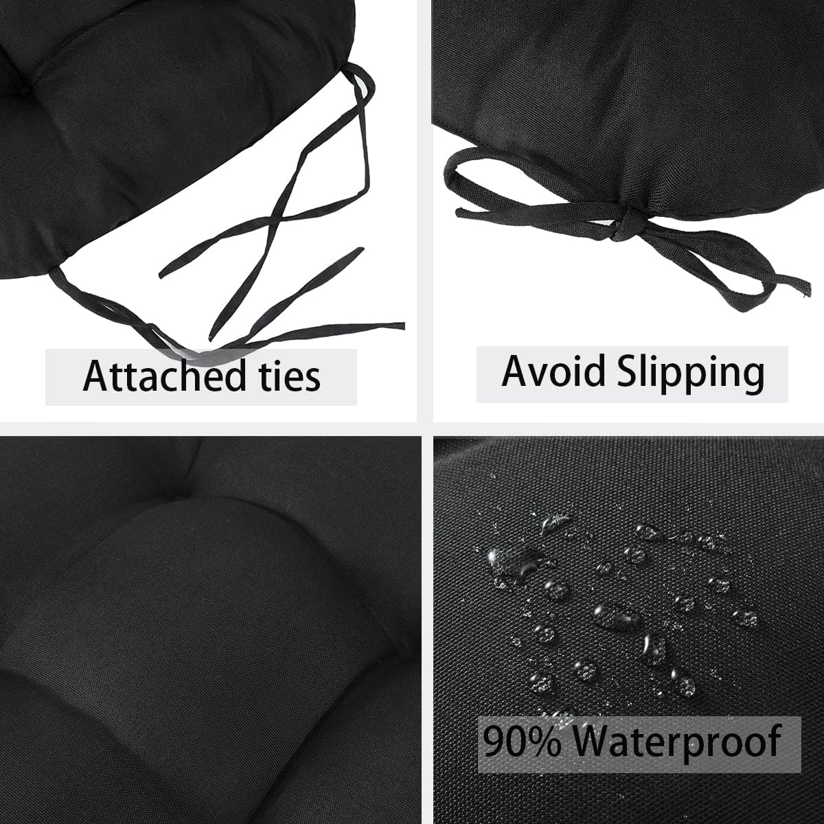 FUNHOME Outdoor Chair Cushions 19 x19 Inch,Water Resistant Tufted Seat Cushions 19",Reversible,Weather Resistant,Rounded Back Wicker Chair Cushion for Patio Garden Furniture(Black)