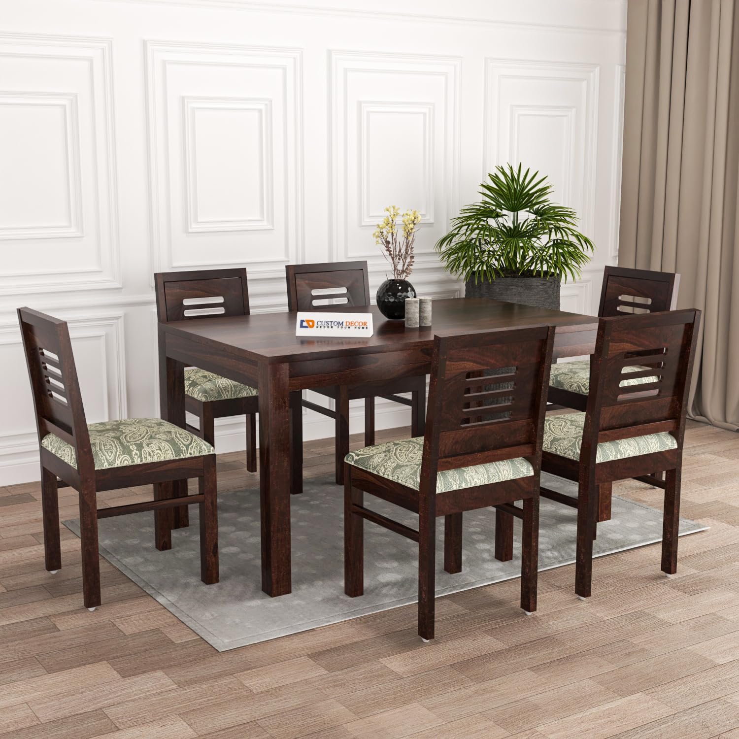 RECTART Solid Pure Sheesham Wood 6 Seater Dining Table Set with