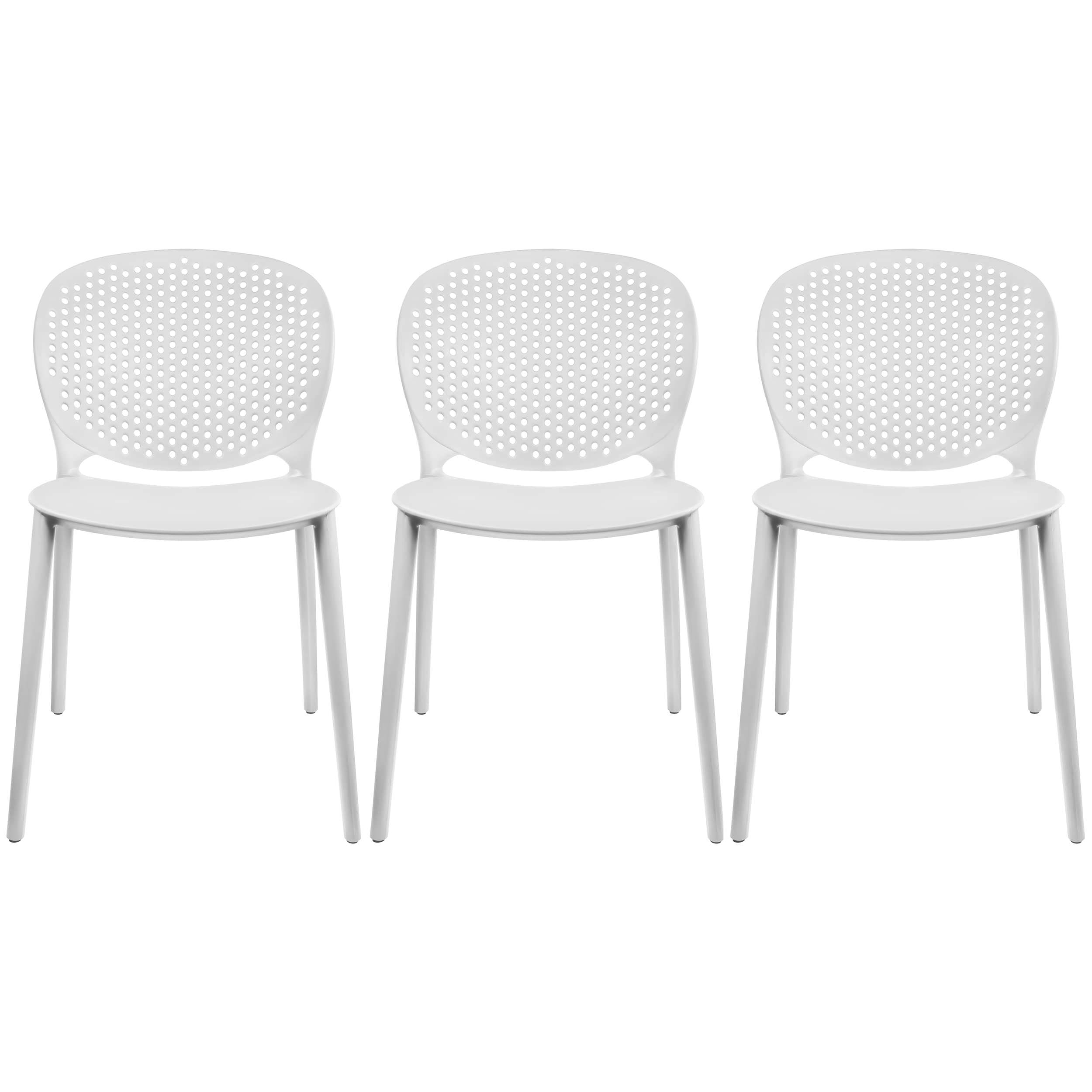 2xhome Set of 3 Patio Dining Chairs | Modern Stackable Outdoor Pool Side Chair | Weather Resistant Plastic for Yard, Porch, Balcony, Kitchen, White
