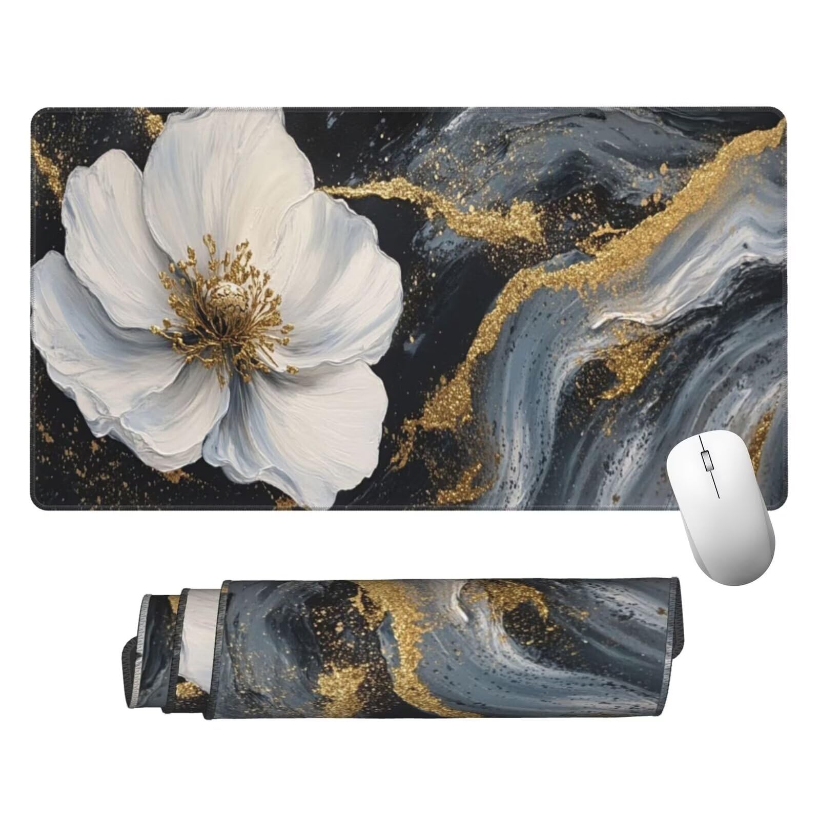 Podkładka pod mysz z kwiatami XXL mata na biurko linia 1600 x 800 x 3 mm zmywalna podkładka do gier na laptopa, z antypoślizgową gumową podstawą do gier, PC, pracowników biurowych Y1433