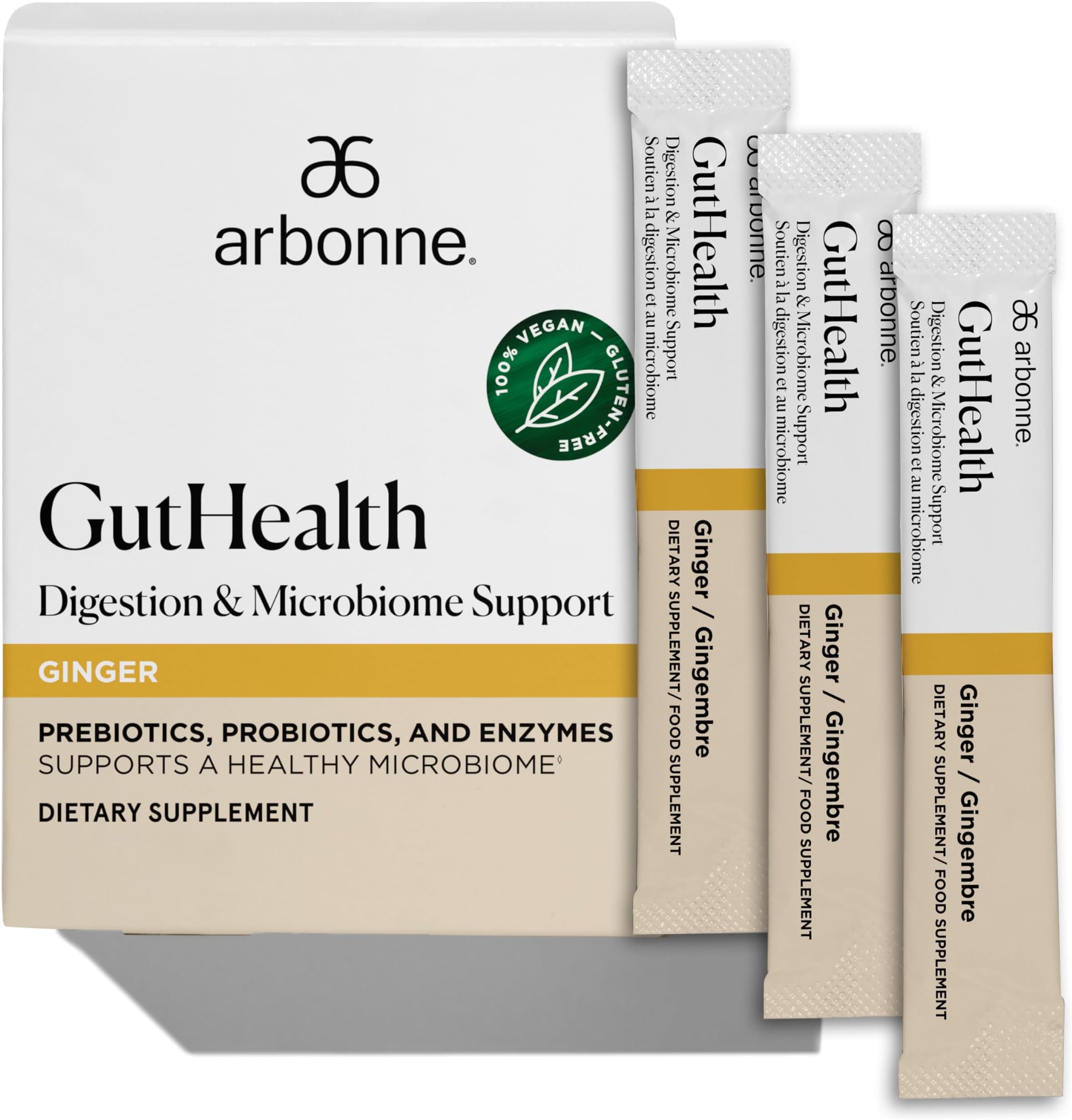 - Arbonne Gut Health Digestion Support - Microbiome Prebiotic and Probiotic Drink Mix, Probiotic Powder and Prebiotic Powder with Enzymes for a Healthy Gut
