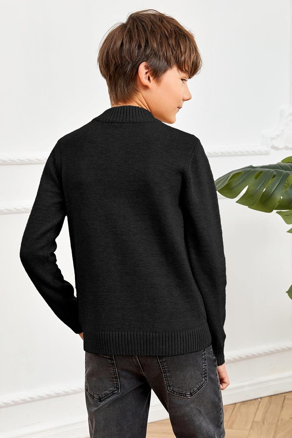 GAMISOTE Boys Sweater Quarter Zip Up Chunky Knit Mock Neck Warm Pullver Kids Knitwear - Image 6