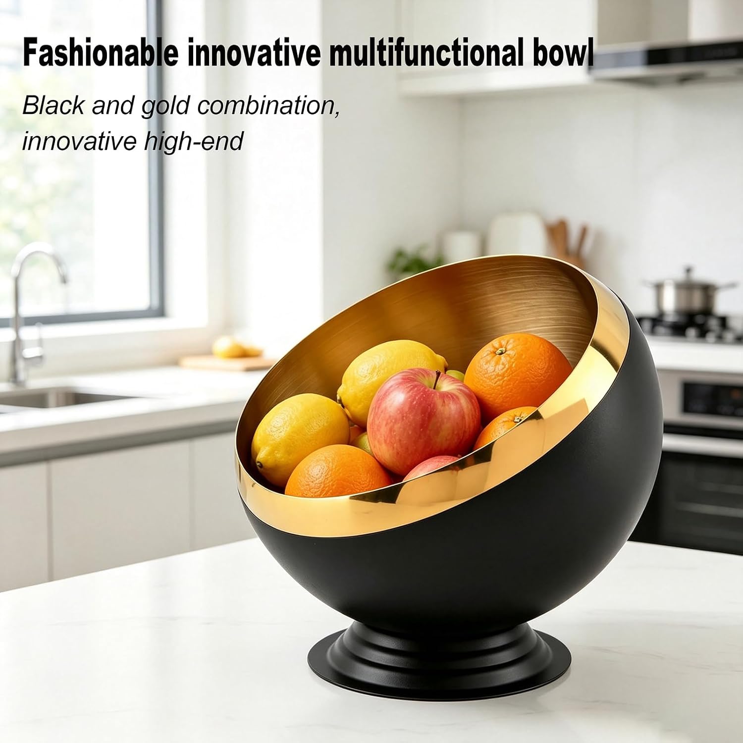 Coffee Pod Holder Bowl, Stainless Steel K Cup Espresso Capsule Storage Organizer, Multi-Purpose Countertop Snack Fruit Candy Bowl, Black Gold