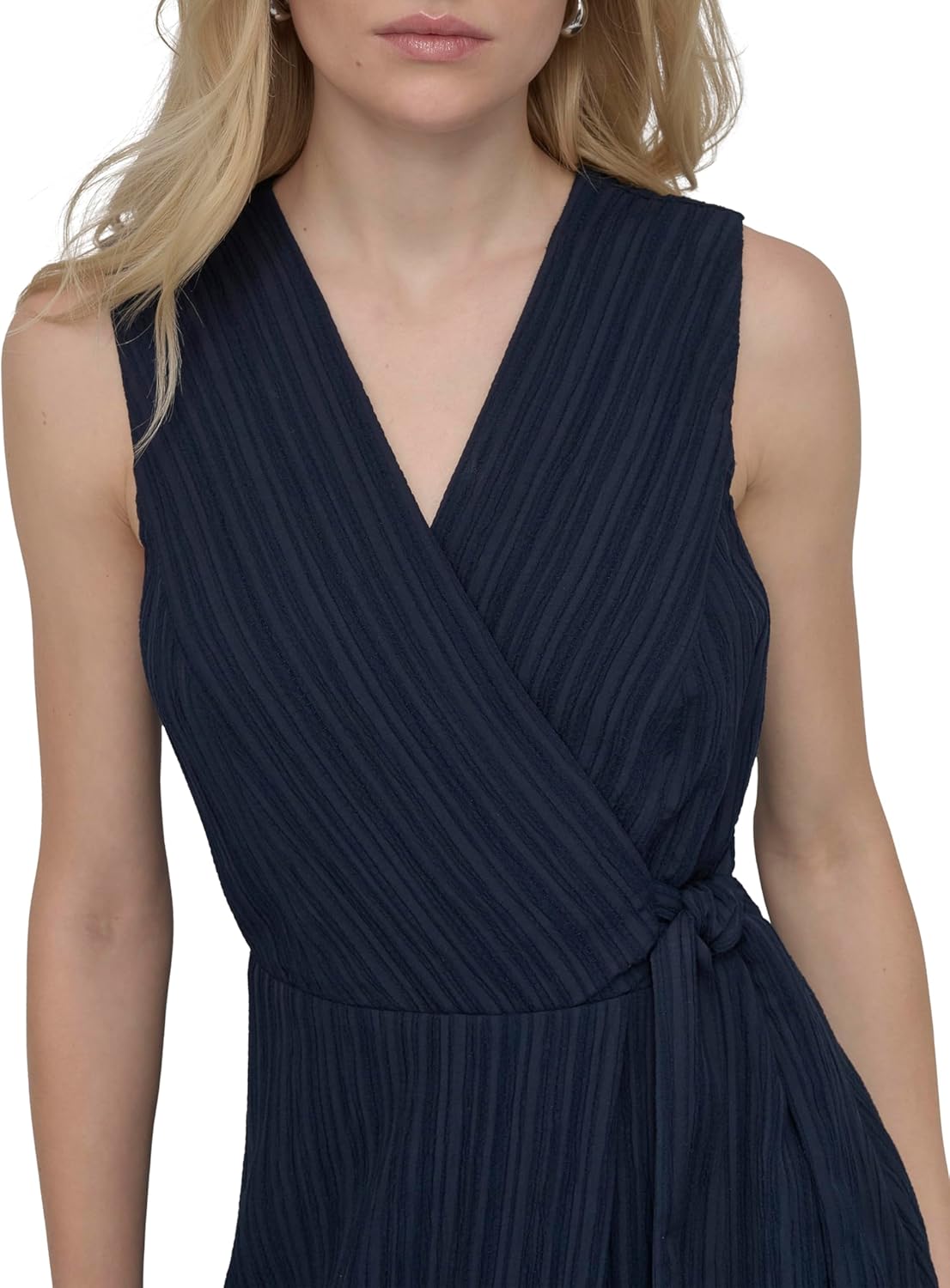 DKNY Womens Sleeveless Surplice Neck Partially Lined Faux Wrap Shirtdress - Image 5