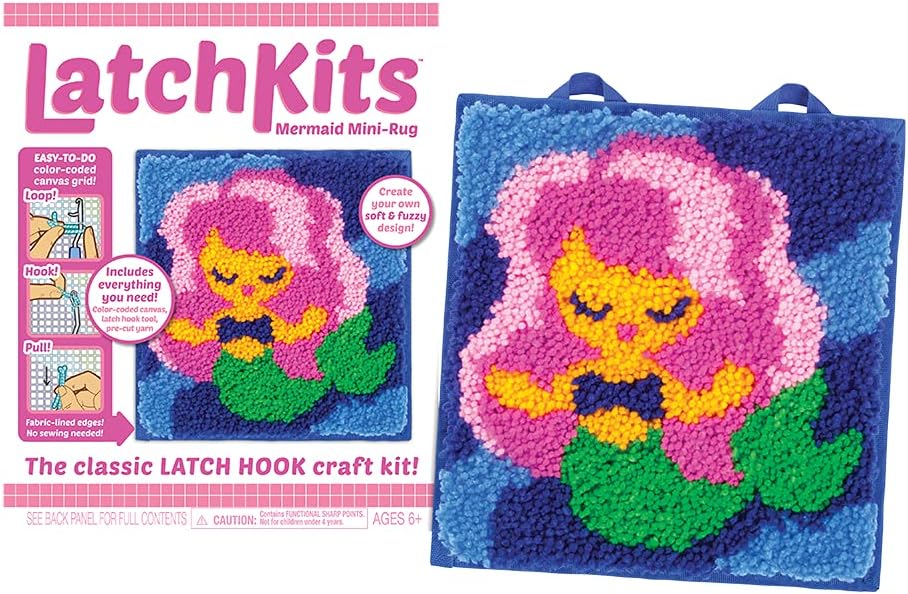 LatchKits — Mermaid — Classic Latch Hook Craft Activity Kit — Make a Colorful Mini Rug — For Ages 6+