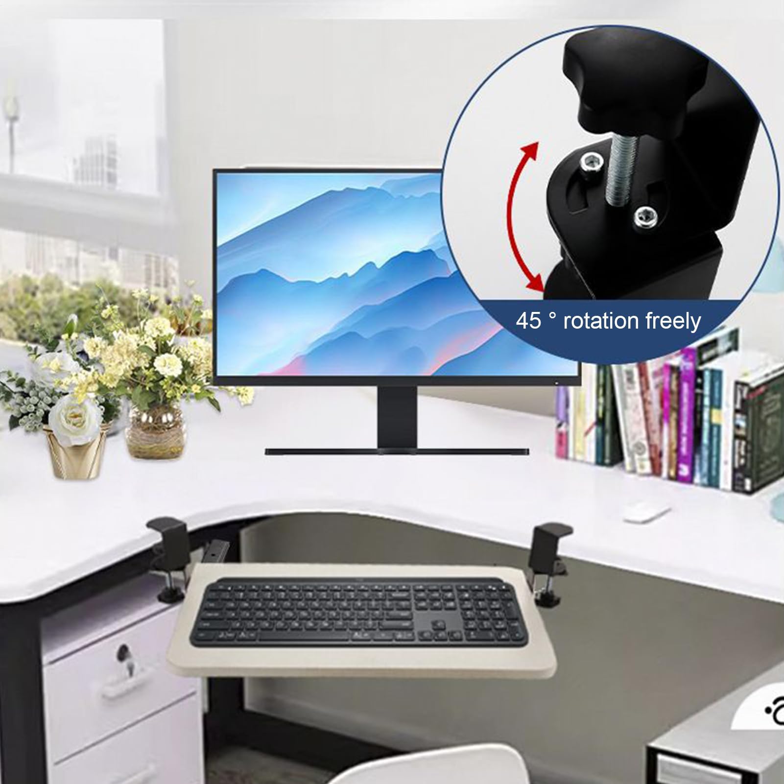 Tastaturablage unter dem Schreibtisch – drehbare Tastaturablage, verstellbare Armlehne – ideal für Schreibtisch, Heimbüro, Schlafsaal, PC und Laptop