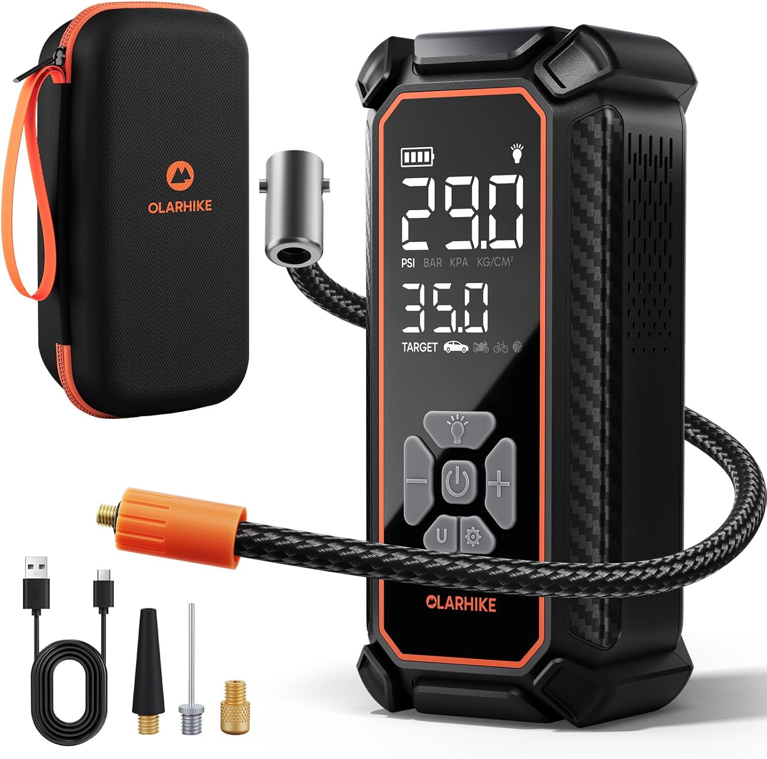 OlarHike Powerful Tire Inflator Portable Air Compressor, Ultra-Fast Inflation & Long-Lasting Battery, Cordless Air Pump for Pickup, SUV & Car Tires, Electric Pump with Digital Pressure Gauge/LED Light